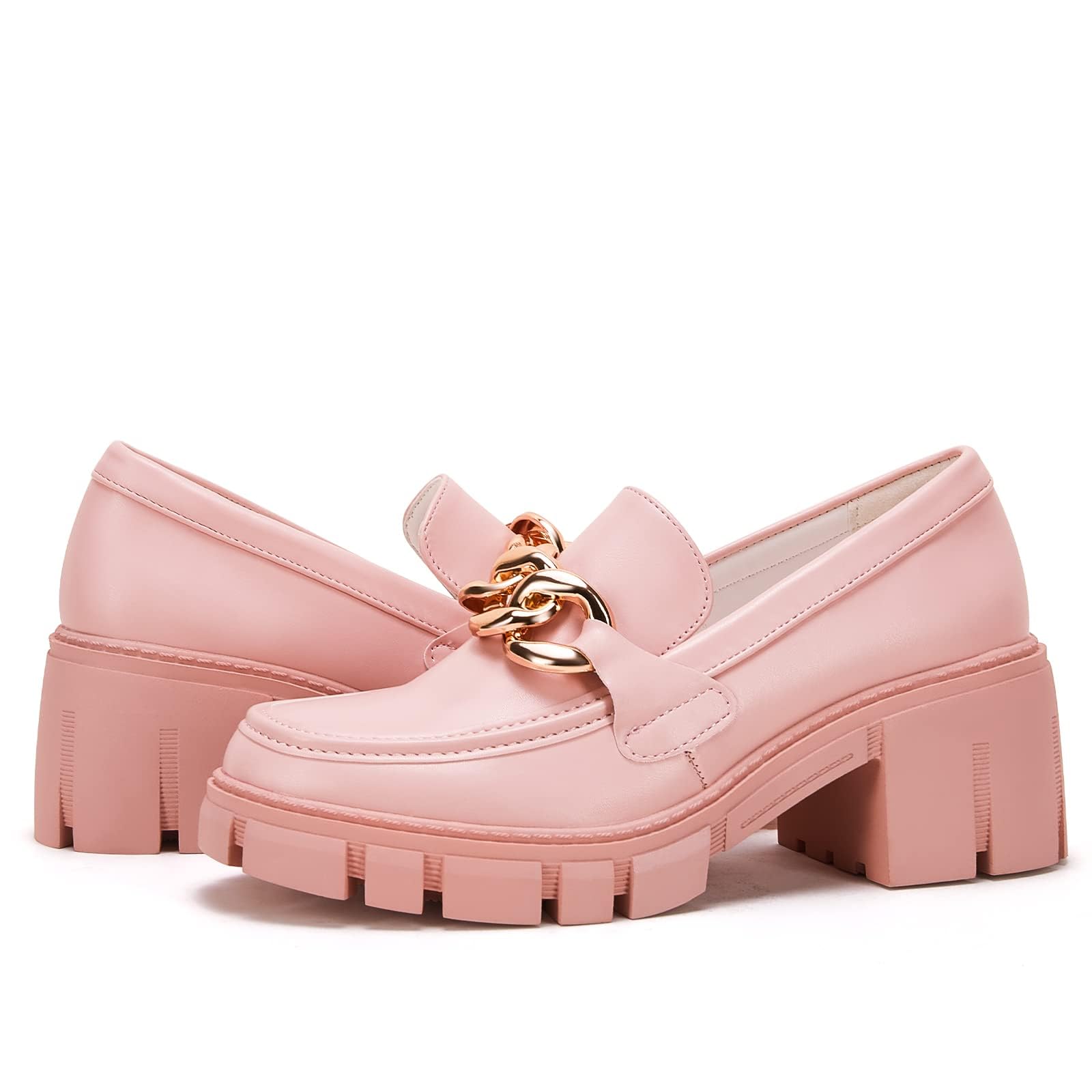 TINSTREE Platform Loafers for Women with Chain Comfort Chunky Heel Slip On Round Toe Business Work Shoes thumbnail 3