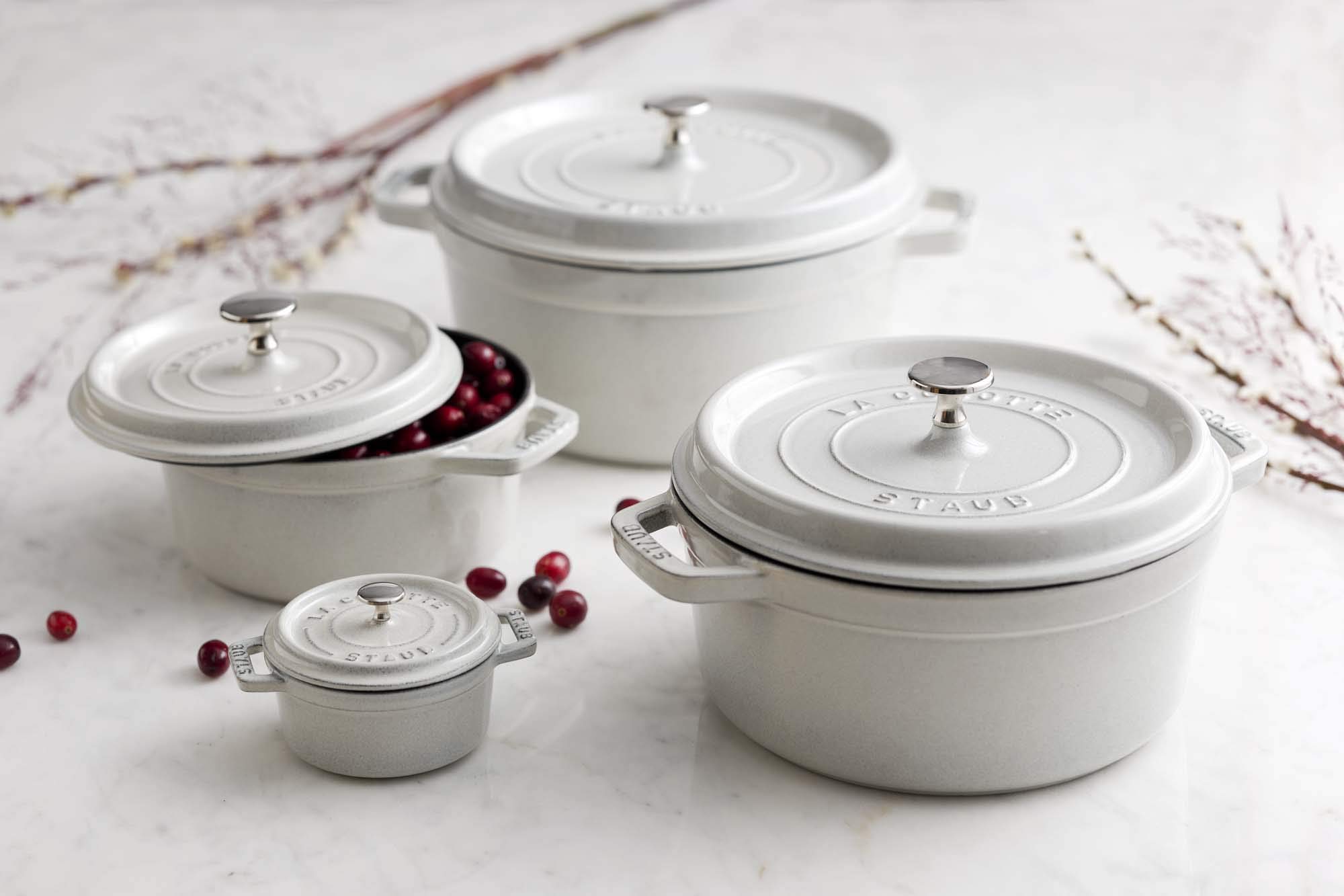 Staub Cast Iron 2.75-qt Round Cocotte - White Truffle, Made in France thumbnail 6