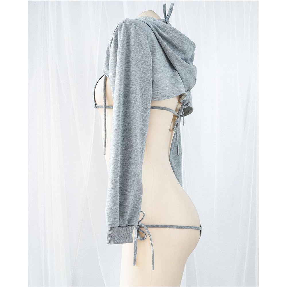 QNCLO Women's sexy cosplay tight fitting anime cute jumpsuit anime Japanese cute lingerie with hat anchor performance suit: Grey