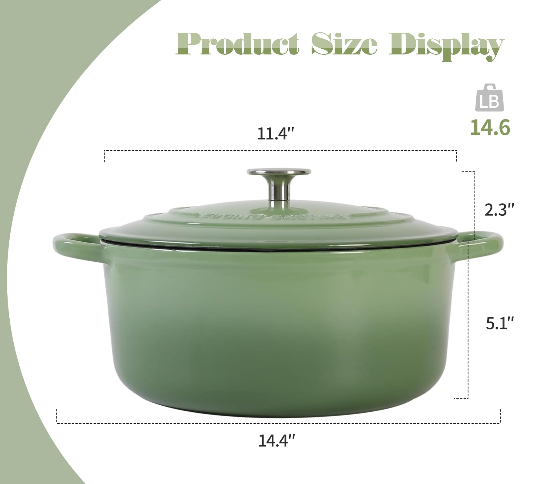 EDGING CASTING Enameled Cast Iron Covered 5.5 Quart Dutch Oven with Dual Handle, Dutch Ovens with Lid for Bread Baking, Pink: 7QT Pistachio Green