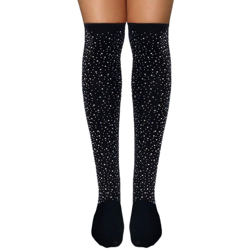 AROOMVE Women's Sparkle Rhinestone Stocking Sexy Shiny Socks Over Knee High Stocking: One Size Style_08
