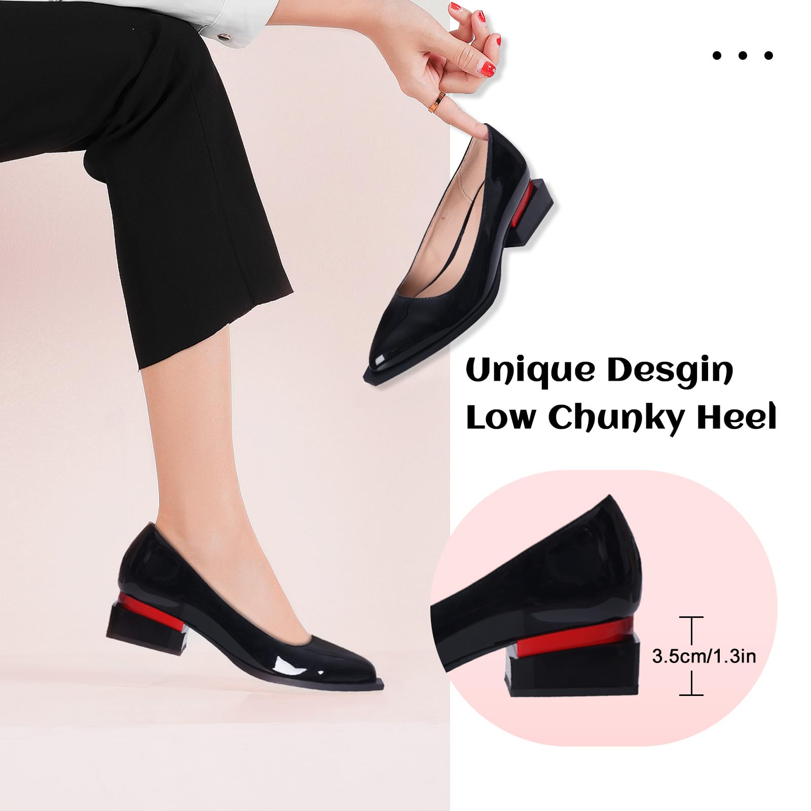LingxiaUne Pumps for Women Comfortable Low Chucky Heel Shoes with Pointed Toe and Fashion Design for Work Size 6-12