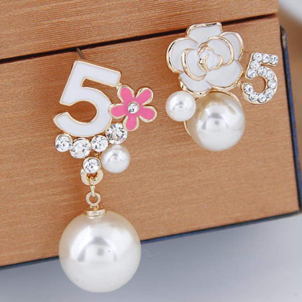 Faux Imitation Pearl White Black Floral Dangle Drop Earrings Studs thumbnail 3