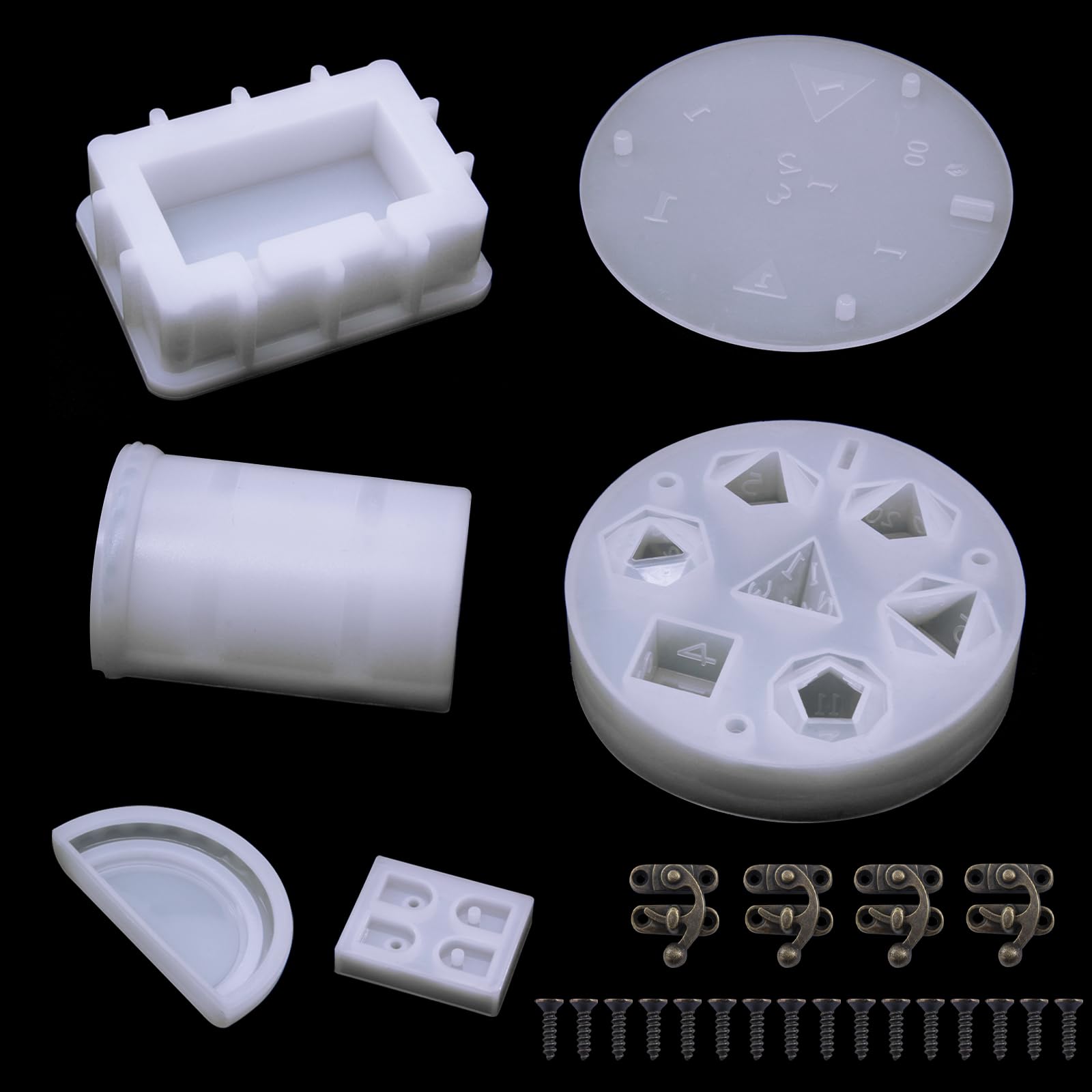 Silicone Dice Box and Mold for DND, 7 Shapes with Storage Box, Epoxy Mold for Casting and Storing Dice, DIY D&D Game Lovers Gifts
