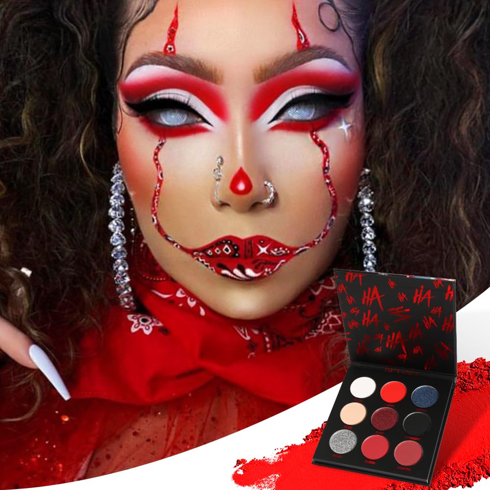 ecofavor Black Smoky Eye shadow Palette, DE’LANCI PANDA 9 Colors True Black Dark Grey Smokey Goth Makeup Pallet, 9 Soft Matte Shimmer High Pigmented Basic Black White Gray Shade for Halloween: Red