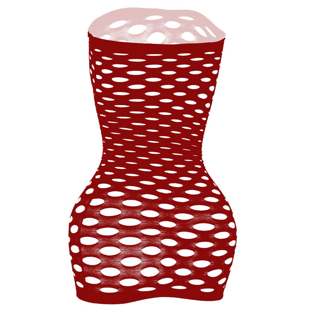 Vorifun Sexy Womens Strapless Fishnet Lingerie Sleepwear Mini Dress Tube Chemise Bodysuit One Size: Wine Red