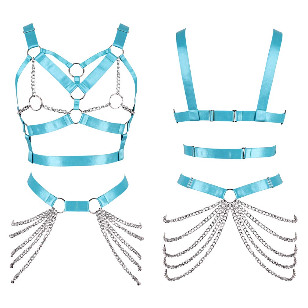 Women's Body Harness Bra Punk Garter Belt Elastic Adjustable Metal Chain Bra Dance Carnival Gothic Costume Accessories: Jade Green