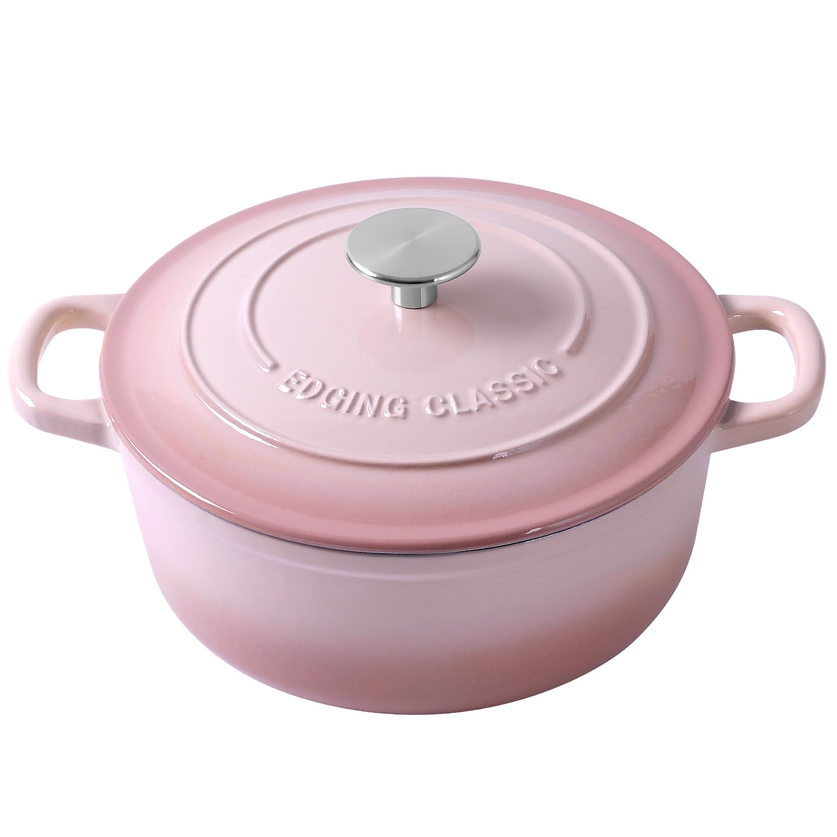 EDGING CASTING Enameled Cast Iron Covered 5.5 Quart Dutch Oven with Dual Handle, Dutch Ovens with Lid for Bread Baking, Pink: 5.5QT Pink