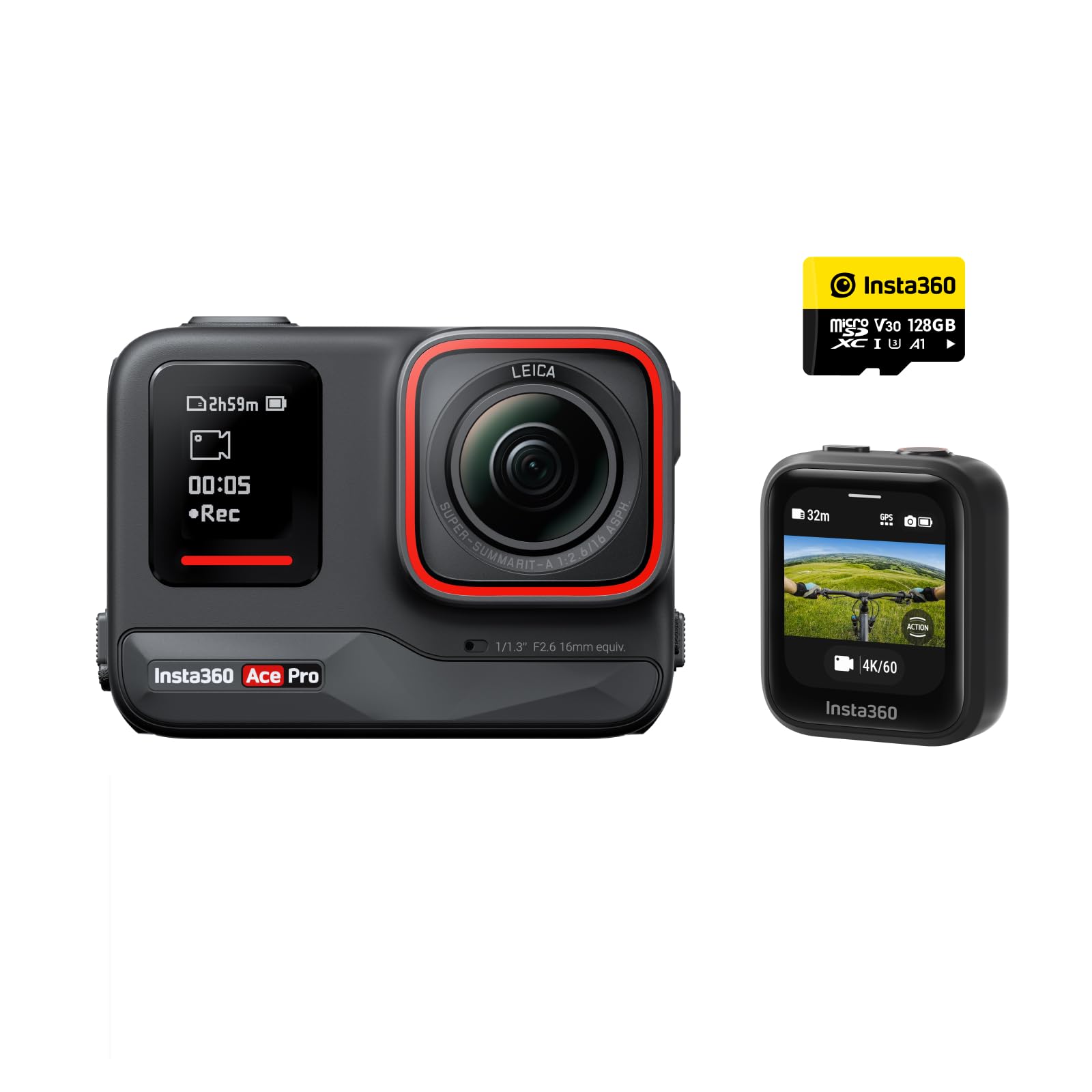 Insta360 Ace Pro - Waterproof Action Camera Co-Engineered with Leica, Flagship 1/1.3" Sensor and AI Noise Reduction for Unbeatable Image Quality, 4K120fps, 2.4" Flip Screen & Advanced AI Features: GPS Kit