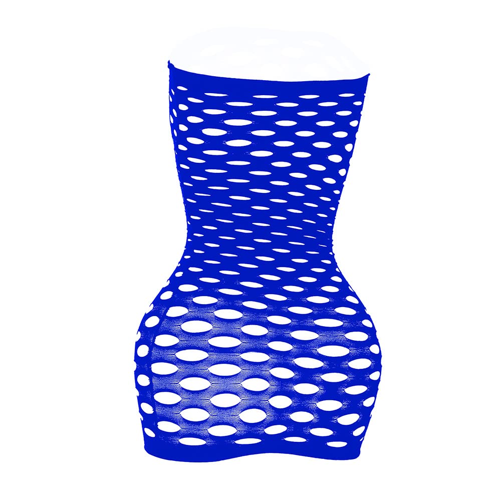 Vorifun Sexy Womens Strapless Fishnet Lingerie Sleepwear Mini Dress Tube Chemise Bodysuit One Size: Bluea