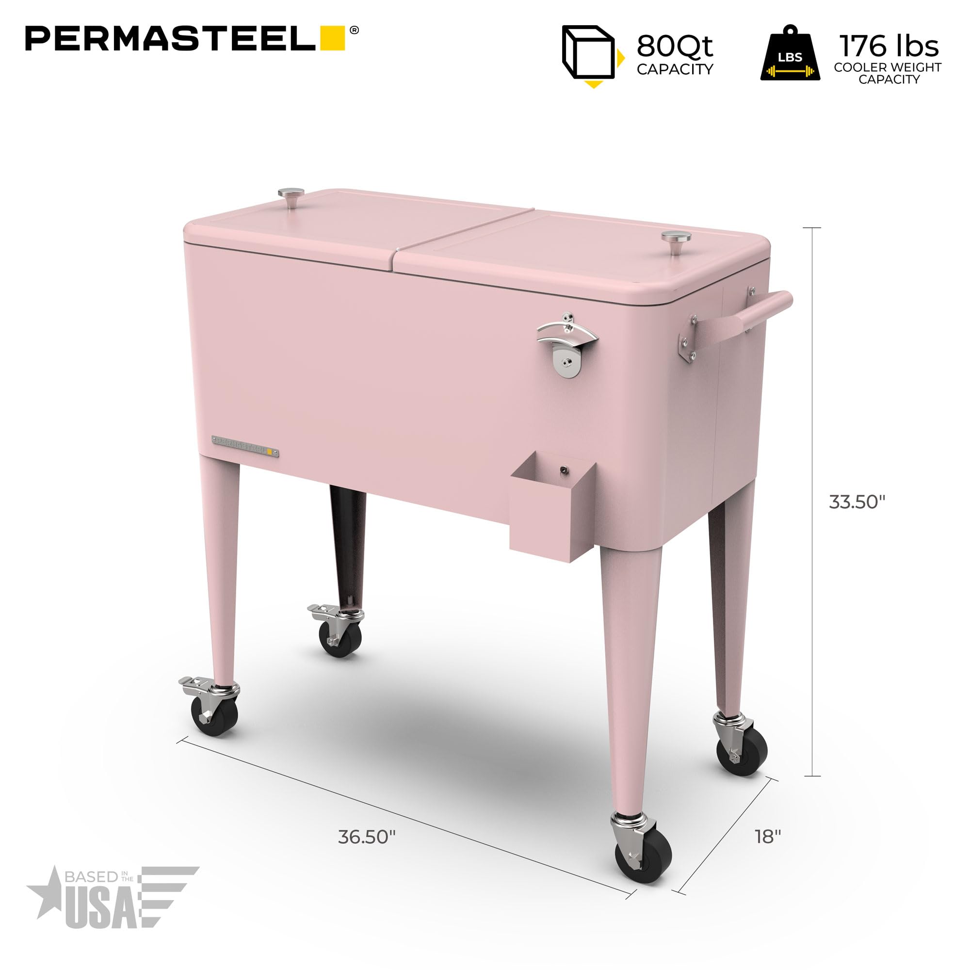 Permasteel 80-Qt Classic Outdoor Patio Cooler for Outside, Beverage Bar Cart With Wheels & Handles, Retro Design