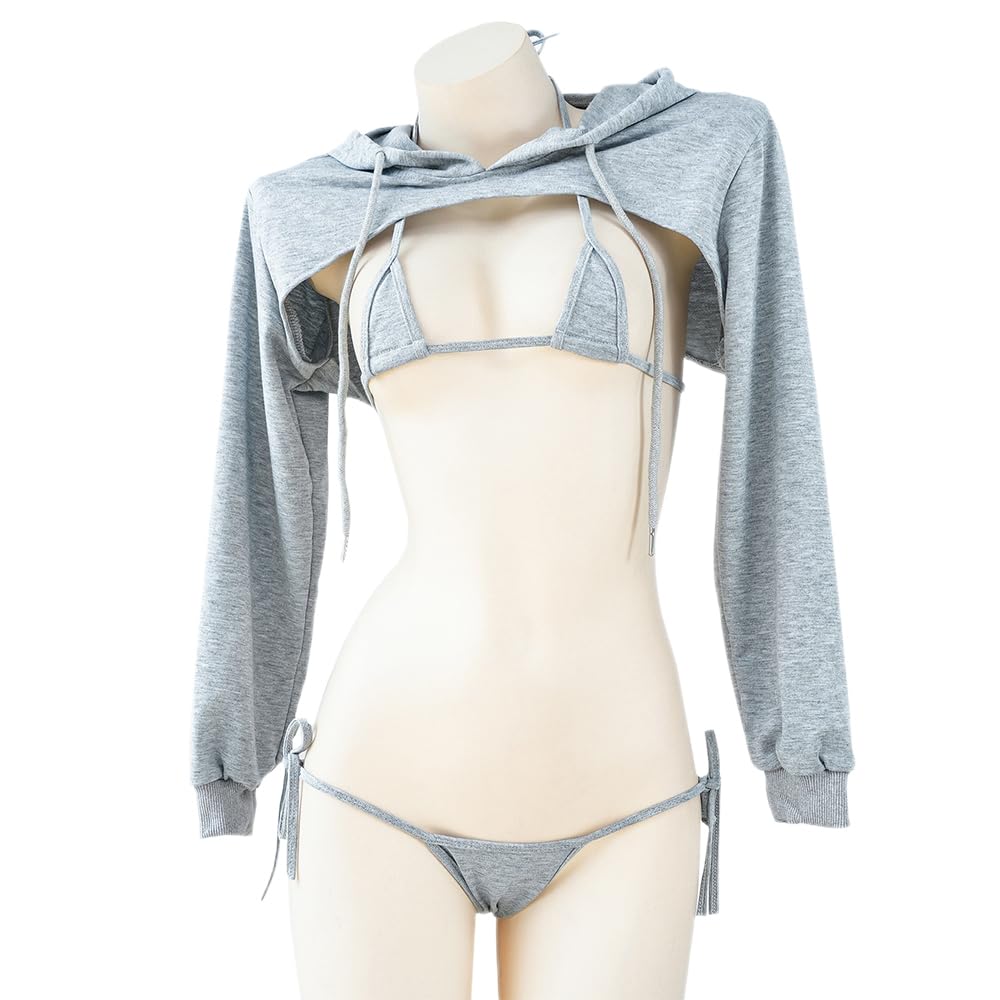 QNCLO Women's sexy cosplay tight fitting anime cute jumpsuit anime Japanese cute lingerie with hat anchor performance suit: Grey