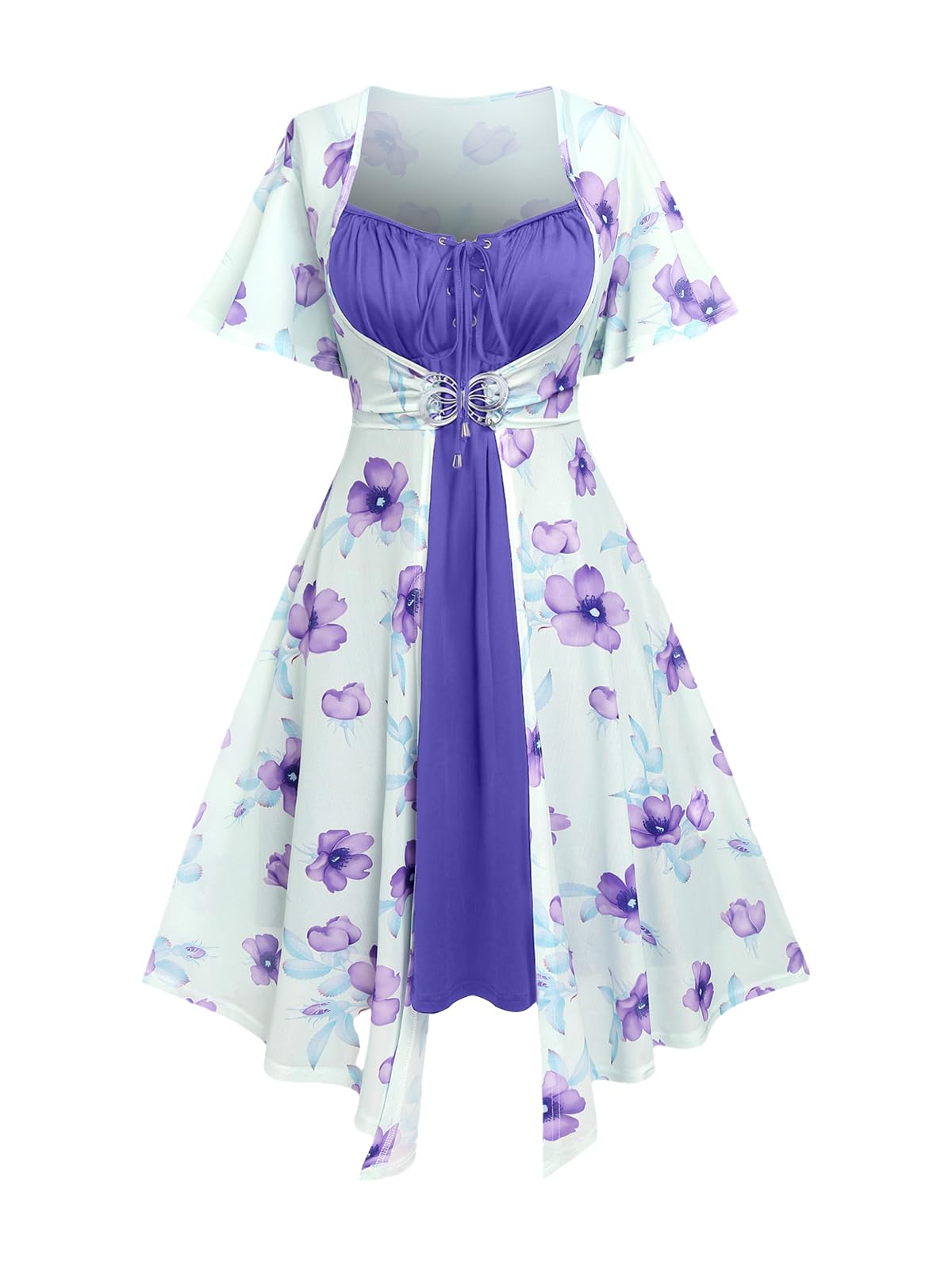 ROSE GAL Rosegal Plus Size Women Sundress Set Flutter Sleeves Floral Dress and Lace-up Cami Dress