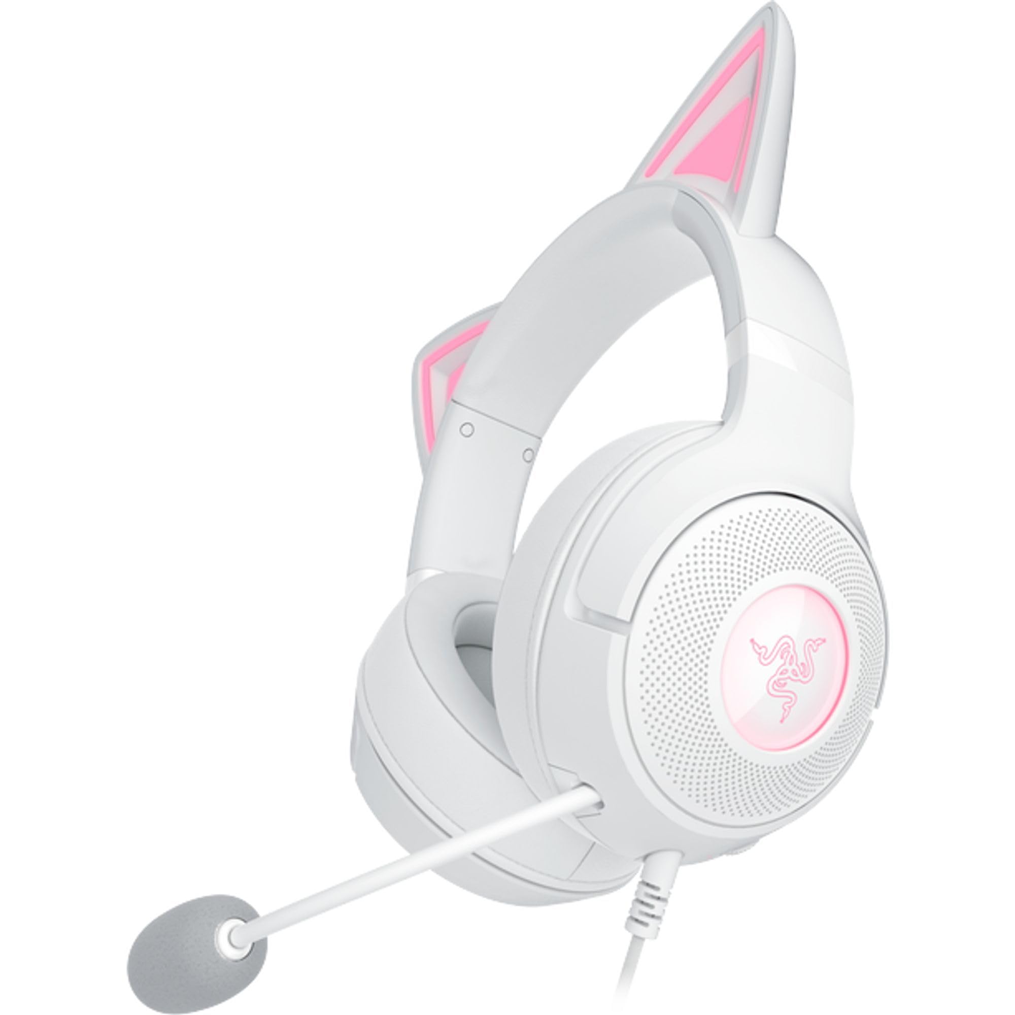 Razer Kraken Kitty V2 USB Wired Headset: Chroma RGB Kitty Ears - Stream Reactive Lighting - HyperClear Cardioid Mic - 40 mm Drivers - 7.1 Surround Sound - Comfortable Ear Cushions -: White
