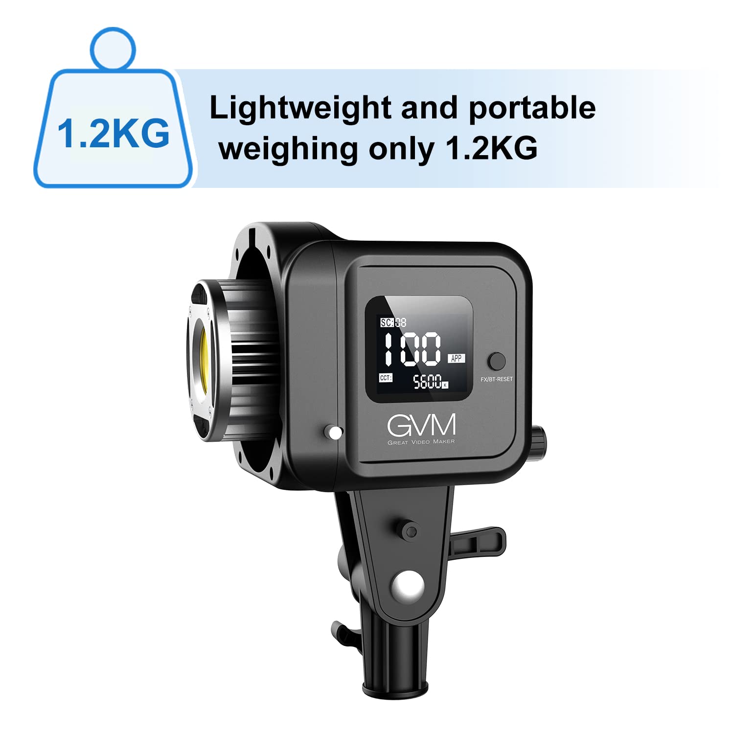 GVM 80W Video Light, Continuous Lighting for Photography with Bowens Mount, , 44100Lux/0.5m Studio Light with APP, CRI 97+ 8 Scene Lights Support AC Adapter & NP Battery: 5600K