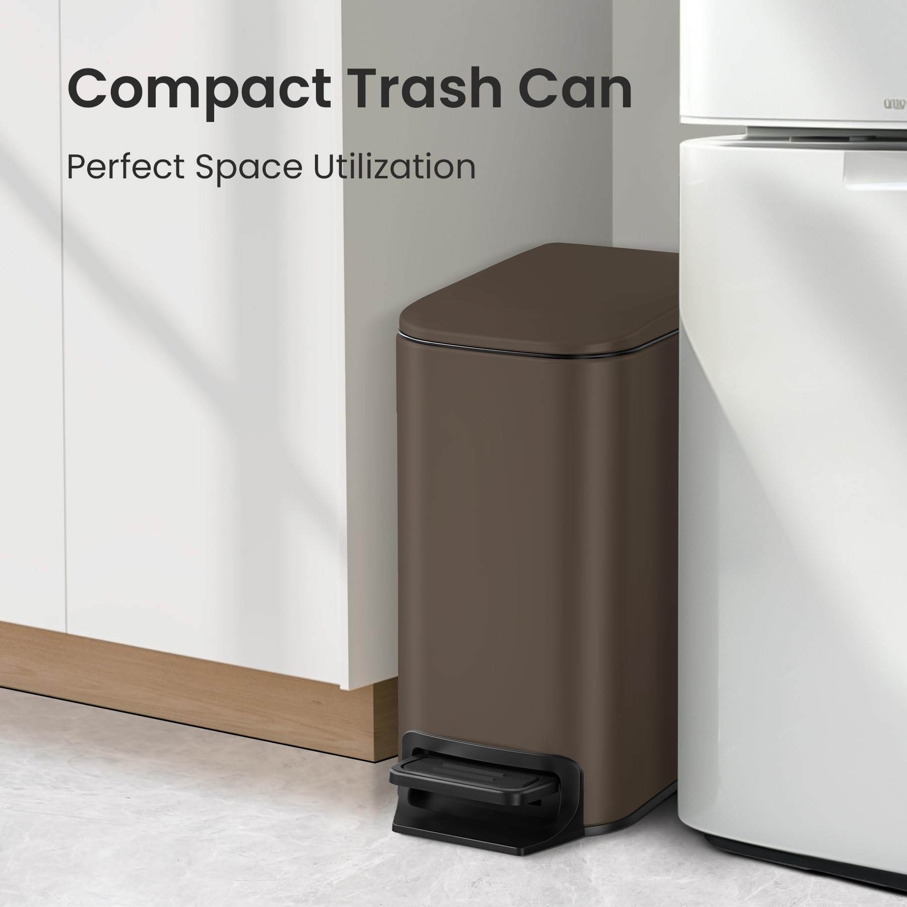 Cesun Small Bathroom Trash Can with Lid Soft Close, Step Pedal, 6 Liter / 1.6 Gallon Stainless Steel Garbage Can with Removable Inner Bucket, Anti-Fingerprint Finish (): Brown