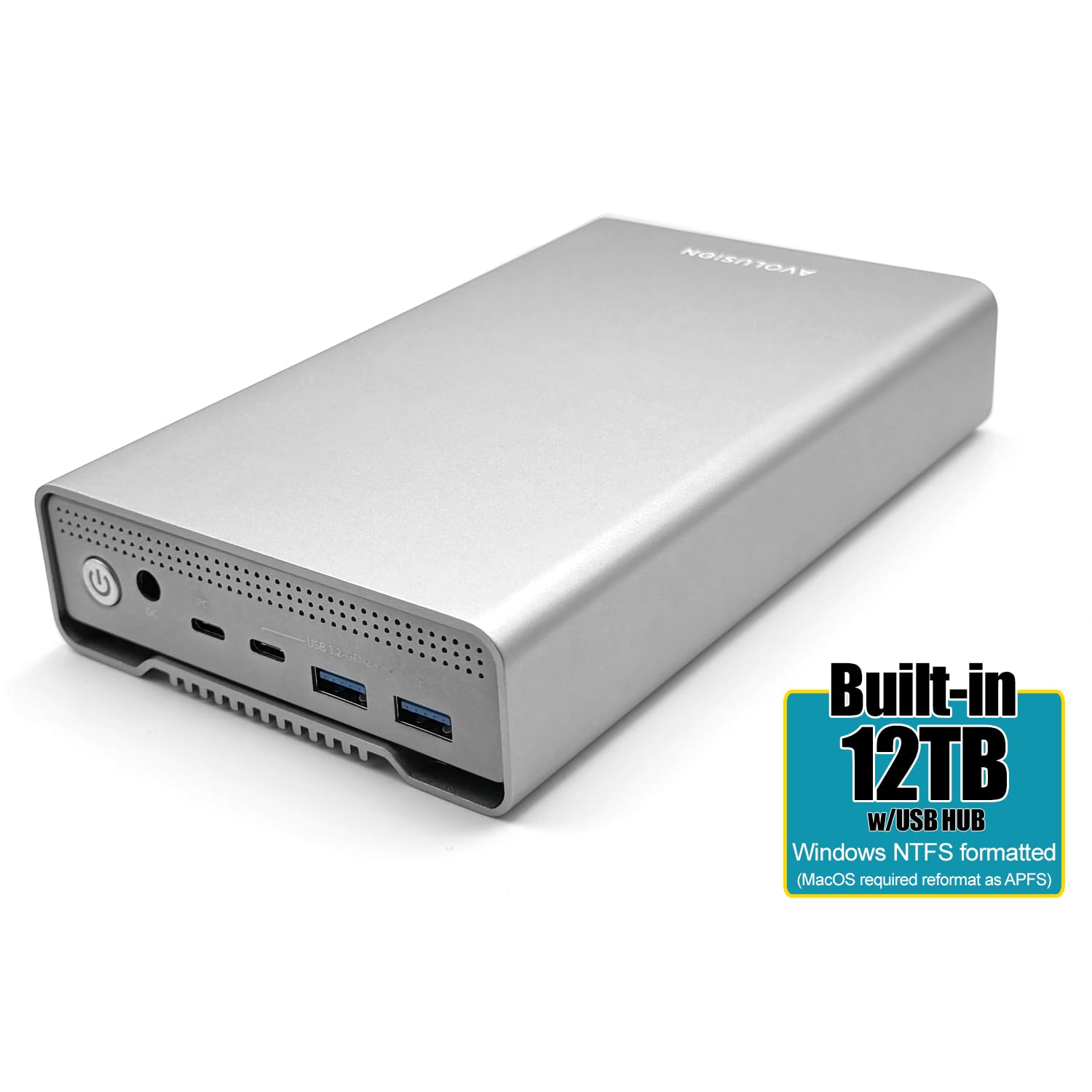 Avolusion PRO-G1 12TB USB 3.2 Gen 2 (10Gbps) USB-C External Hard Drive with USB 3.0 HUB for Windows or MacOS Desktop PC/Laptop