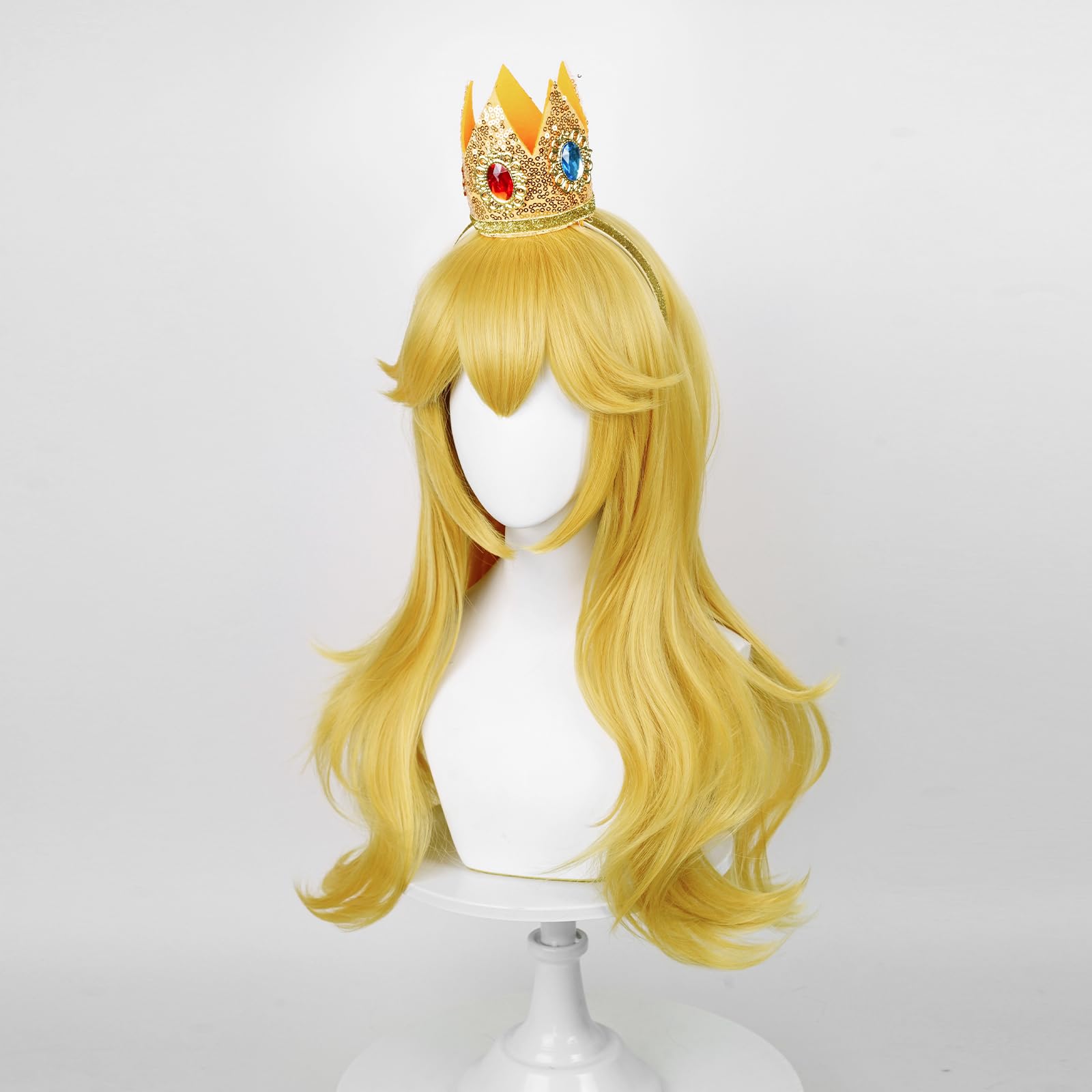 Blonde Wavy Princess Wig for Adult, Long Golden Cosplay Wig + Crown Brooch Earrings Accessories + Wig Cap for Halloween Costume Party