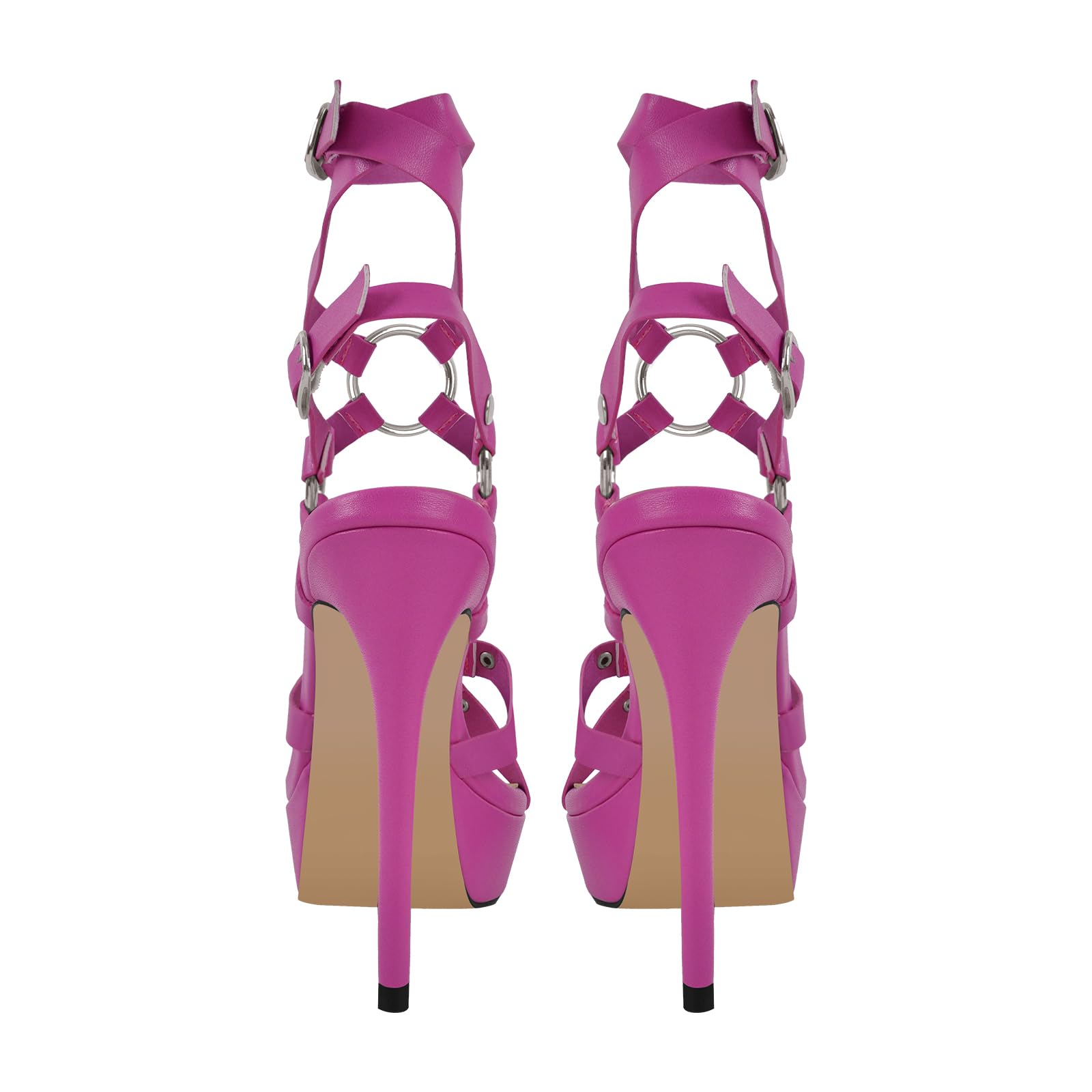 VERISSON Women's Grommets Stiletto Sandals Platform Open-back High Heels Cross Bands Open Toe Buckle-up Ankle Sandals Party Dressing