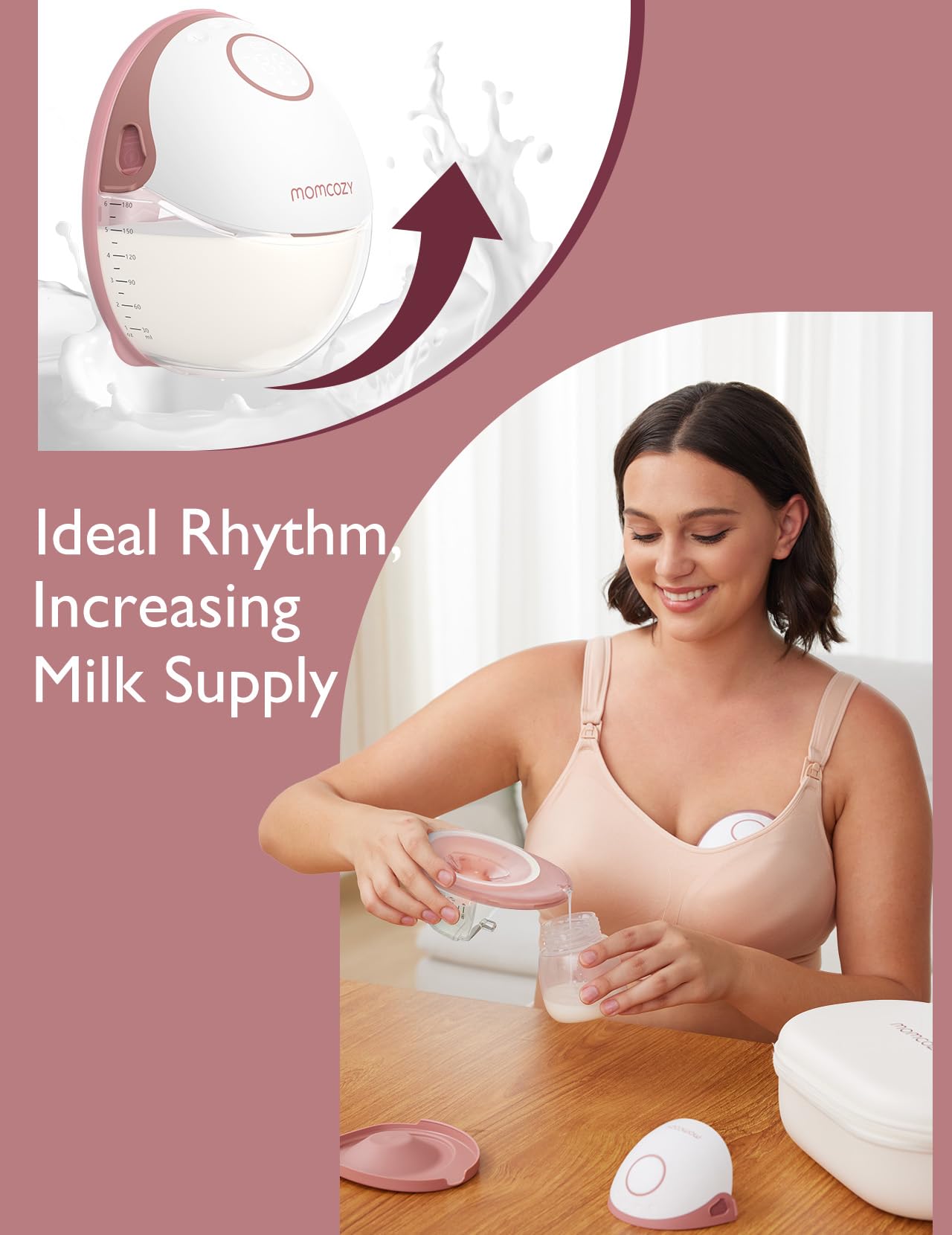 Momcozy Breast Pump Hands Free Mobile Style | M6, Wearable Breastfeeding Pump Ideal Rhythm for More Milk, DoubleFit Flange More Fit & Discreet with 3 Modes & 9 Levels, 24mm - 2 Pack Cozy Red