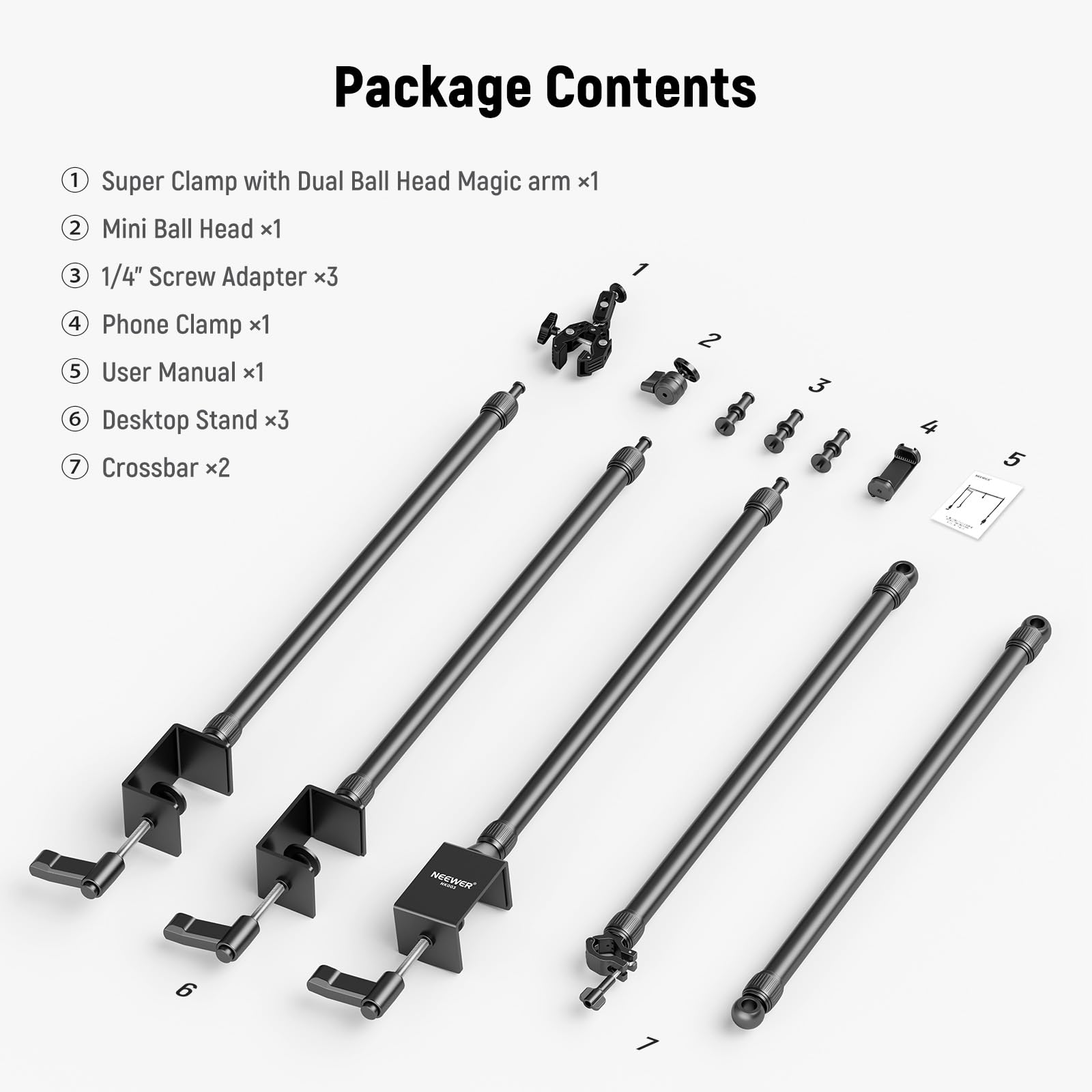 NEEWER Overhead Camera Mount Rig with 2 Ball Heads, Super Clamp/Mobile Phone Holder/Camera Desk Mount, Multi Device Mount, Platform Overhead Tripod, Adjustable Height Width, Max Load 12 kg, NK002: Overhead Rig with 3 C Clamp Stand