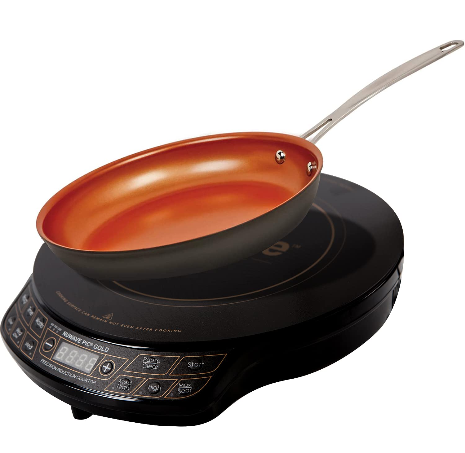 Nuwave Induction Wok, 3 Wattages 600, 900 & 1500, Precise Temp Controls from 100°F to 575°F in 5°F, Infuse Complex Charred Aroma & Flavor, Authentic 14-inch Carbon Steel Wok Included, Wok Hei: Induction PIC Gold + 9" Pan