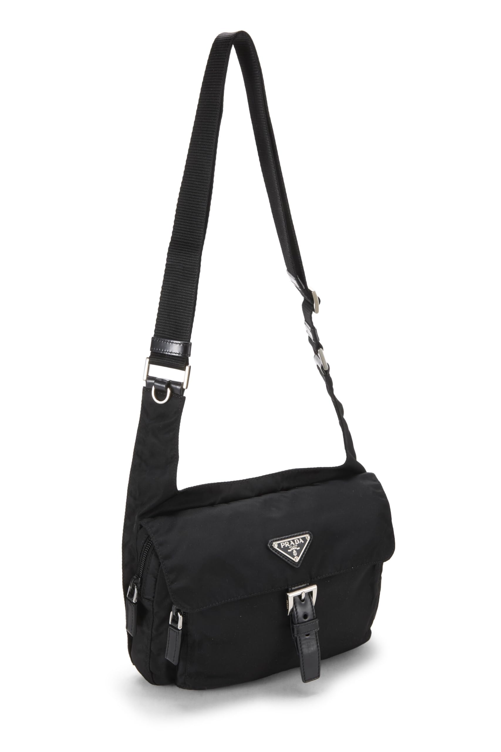 Prada, Pre-Loved Black Nylon Messenger Bag Small, Black: Prada, Pre-Loved Black Nylon Messenger Bag Small, Black