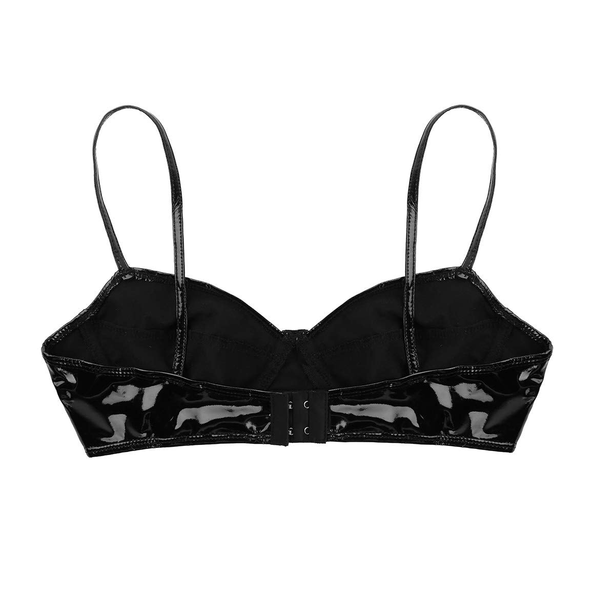 Yartina Women's Patent Leather Wet Look Bra Top Wireless Bralette Crop Top Lingerie Party Clubwear: Small Black