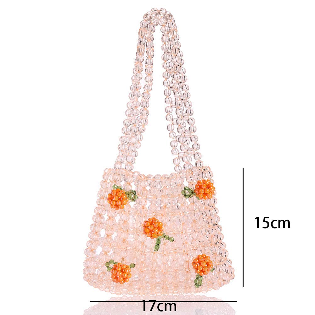 Abvokury YIFEI Women Orange Colored Transparent Flower Beaded Acrylic Shoulderbag Evening Bags for Wedding Party: Abvokury YIFEI Women Orange Colored Transparent Flower Beaded Acrylic Shoulderbag Evening Bags for Wedding Party