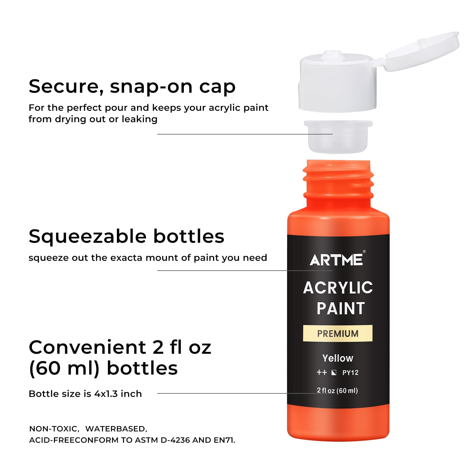 ARTME Acrylic Paint Set, 60 Colors in 2oz/60ml Bottles, Non Toxic, Waterproof, Rich Pigments Acrylic Paint for Artists, Students, Beginners Painting on Rocks Canvas Wood Clay Fabric Ceramic Crafts thumbnail 4