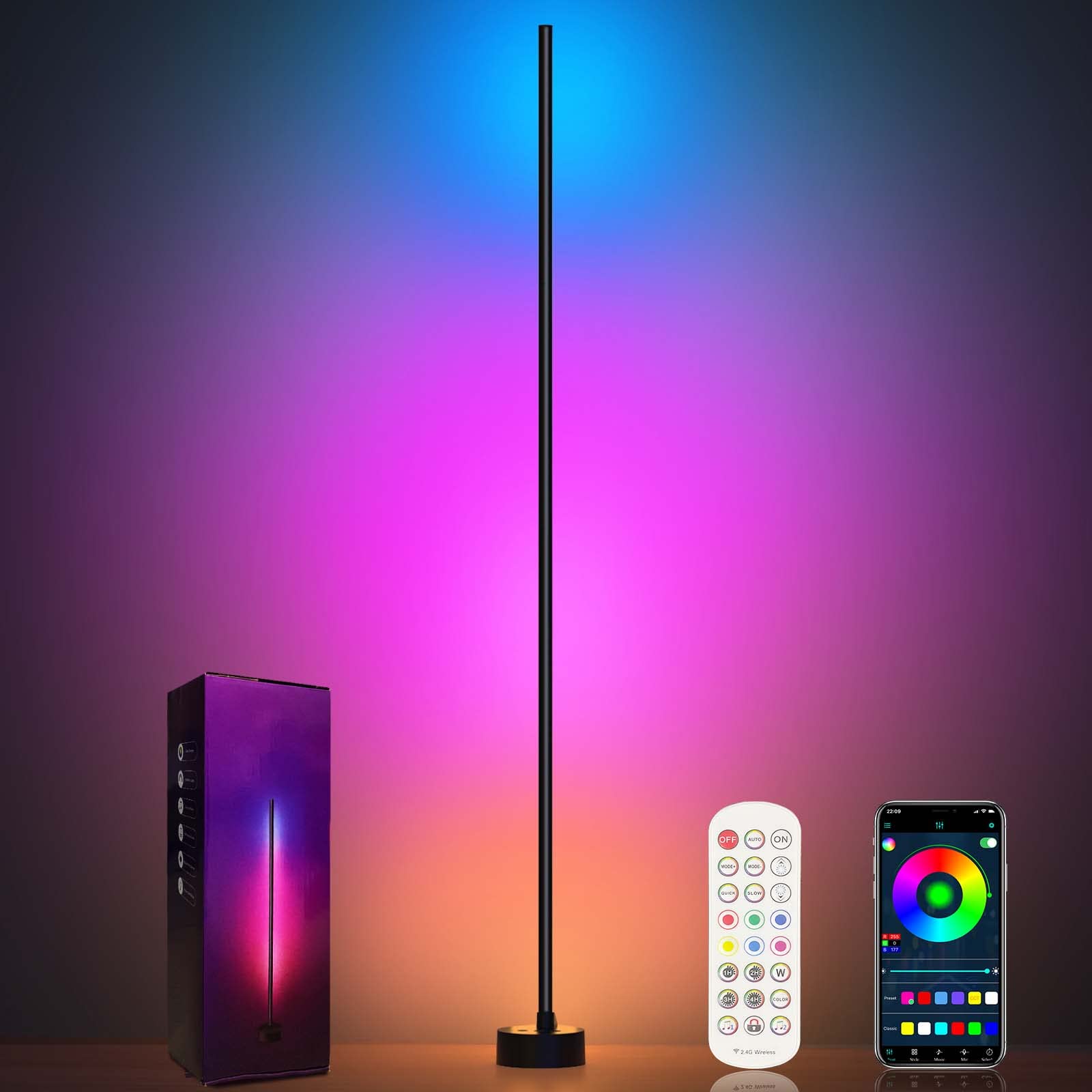 Miortior Corner Floor Lamp - Smart RGB LED Corner Lamp with App and Remote Control, 16 Million Colors & 68+ Scene, Music Sync, Timer Setting - Ideal for Living Rooms, Bedrooms, and Gaming Rooms thumbnail 1