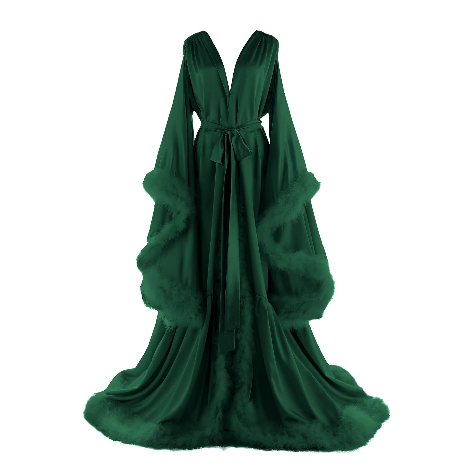 Daily Life Mall Women's Feather Bridal Robes Old Hollywood Maternity Photoshoot Nightgown Silk Bathrobe Long Lingerie: 3X-Large O-green