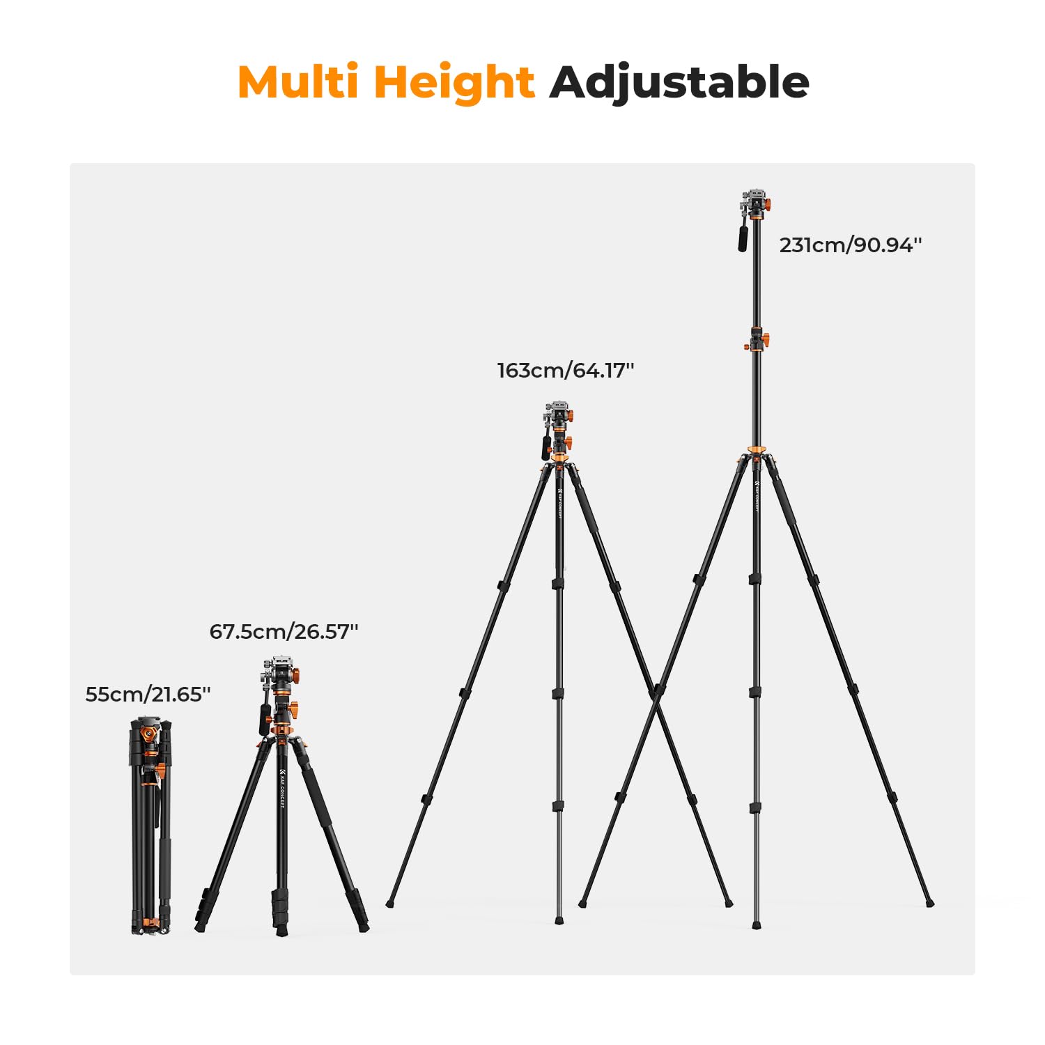 K&F CONCEPT 90''/230cm Ultra High Camera Tripod,Horizontal Overhead Shooting Travel Tripods with Metal Ball Head 10KG Load Capacity,Detachable Monopod, for Indoor and Outdoor Use: T254A7+FH-03