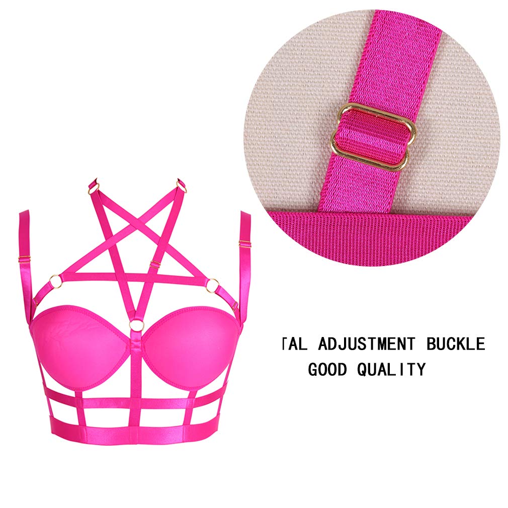 Woman's Body Harness Bra Lingerie cage Punk Goth Plus Size Festival Rave Pentagram Chest Strap Belt: Rose Red