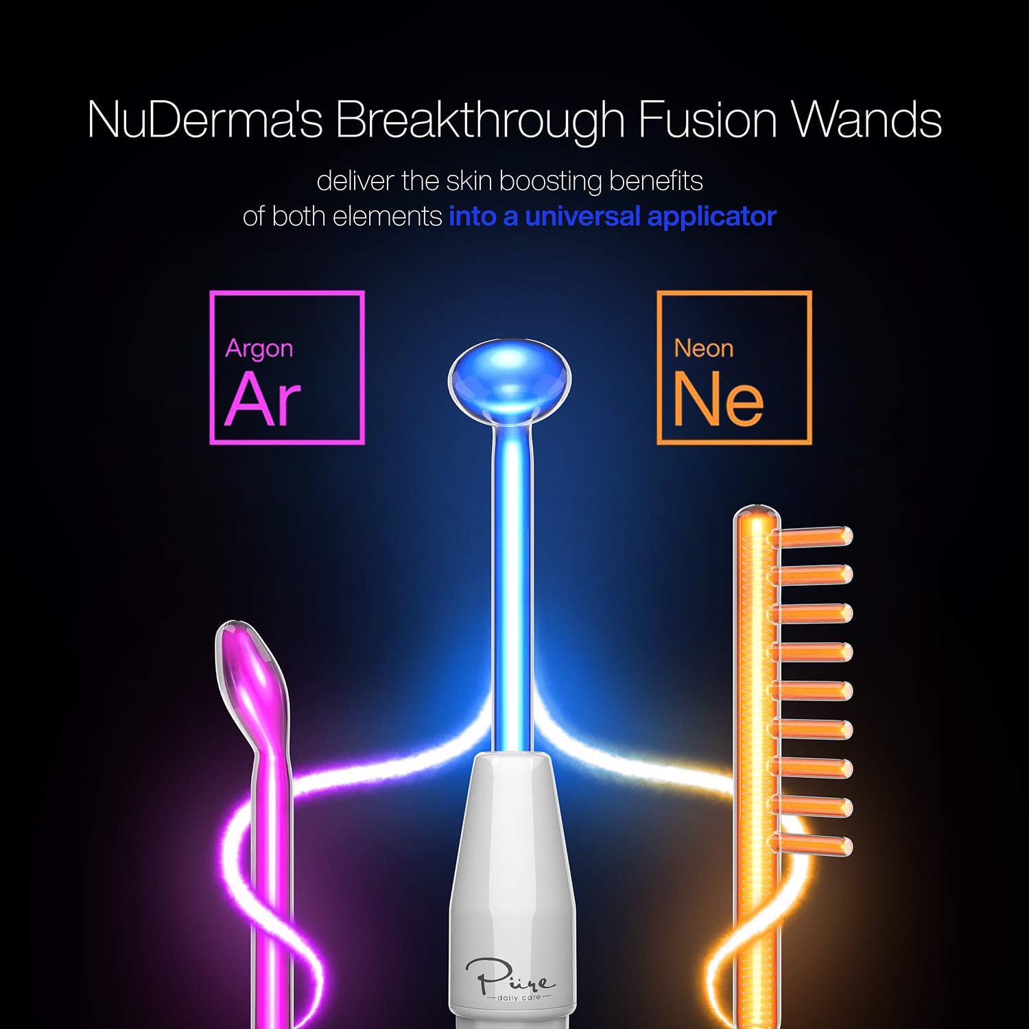 NuDerma Clinical Skin Therapy Wand - Portable Skin Therapy Machine w 6 Fusion Neon + Argon Wands – Anti Aging - Clarifying - Skin Tightening & Radiance - Wrinkle Reducing thumbnail 2