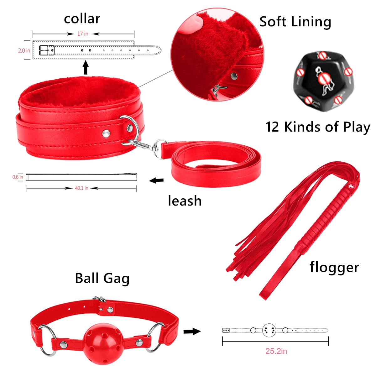BDSM Restraints Sex Toys 15 Pcs for Couples Bondage Kits Fetish Bed Restraints Set for Beginners SM Adult Games Spanking Paddle: Red