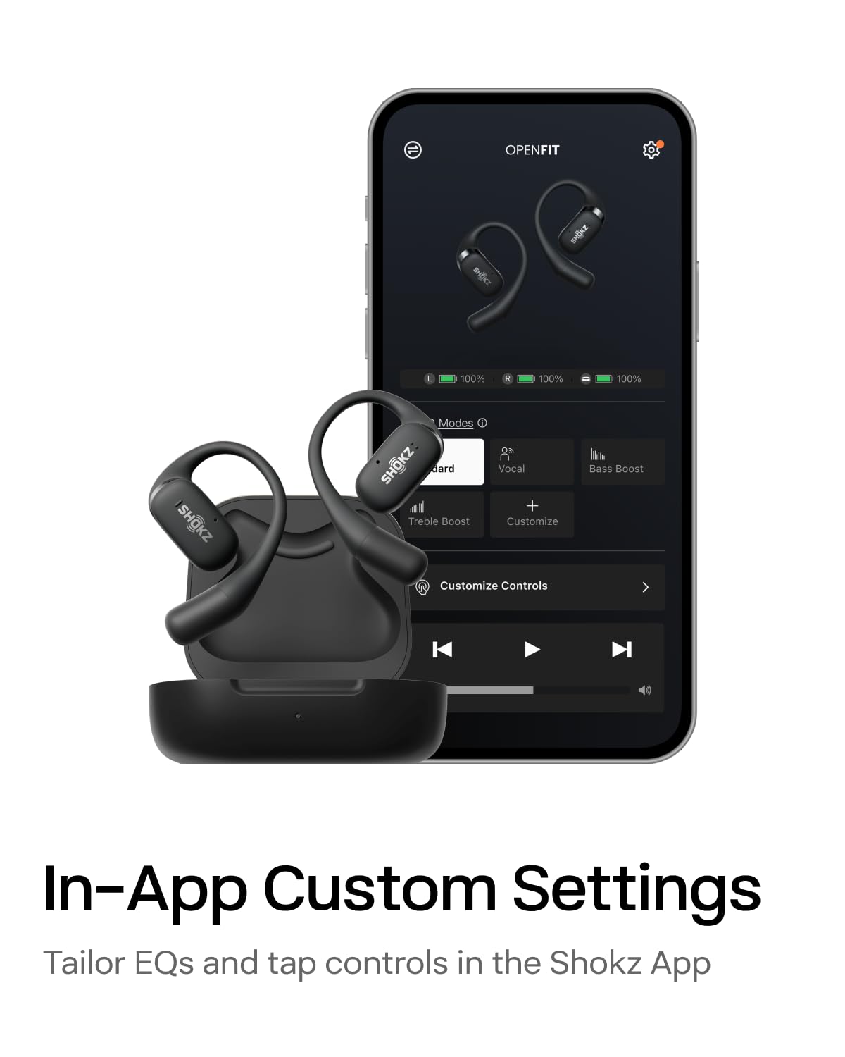 SHOKZ OpenFit - Open-Ear True Wireless Bluetooth Headphones with Microphone, Earbuds with Earhooks, Sweat Resistant, Fast Charging, 28HRS Playtime, Compatible with iPhone & Android,