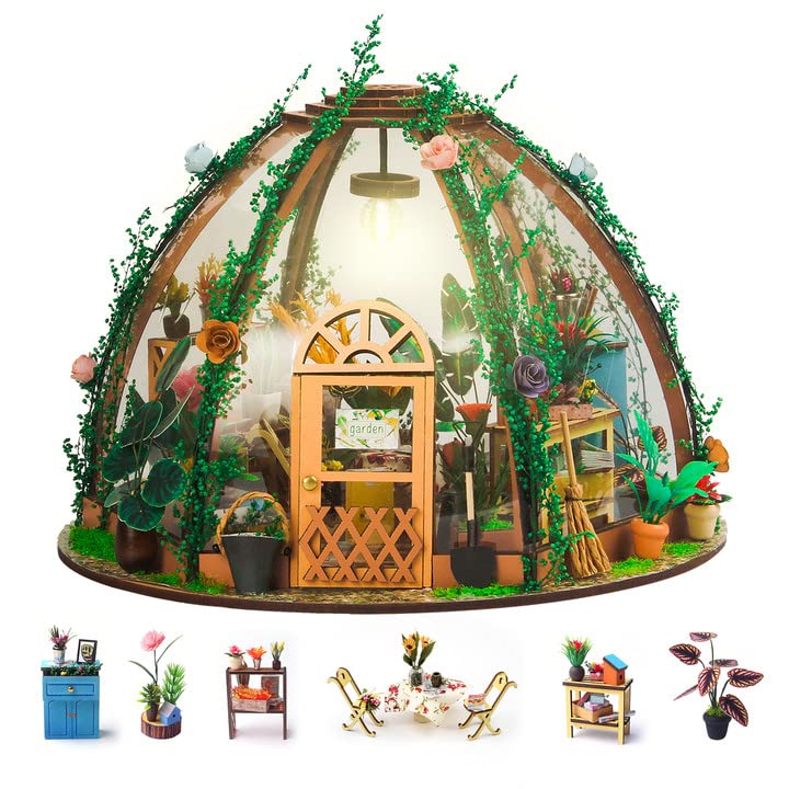INSGEN DIY Miniature Dollhouse house Building Room Kit, Wooden Diorama Book Nook House Kits Build Crafts for Adults, Miniature Street Tiny Library House Making Kit 1:24 Scale: Green