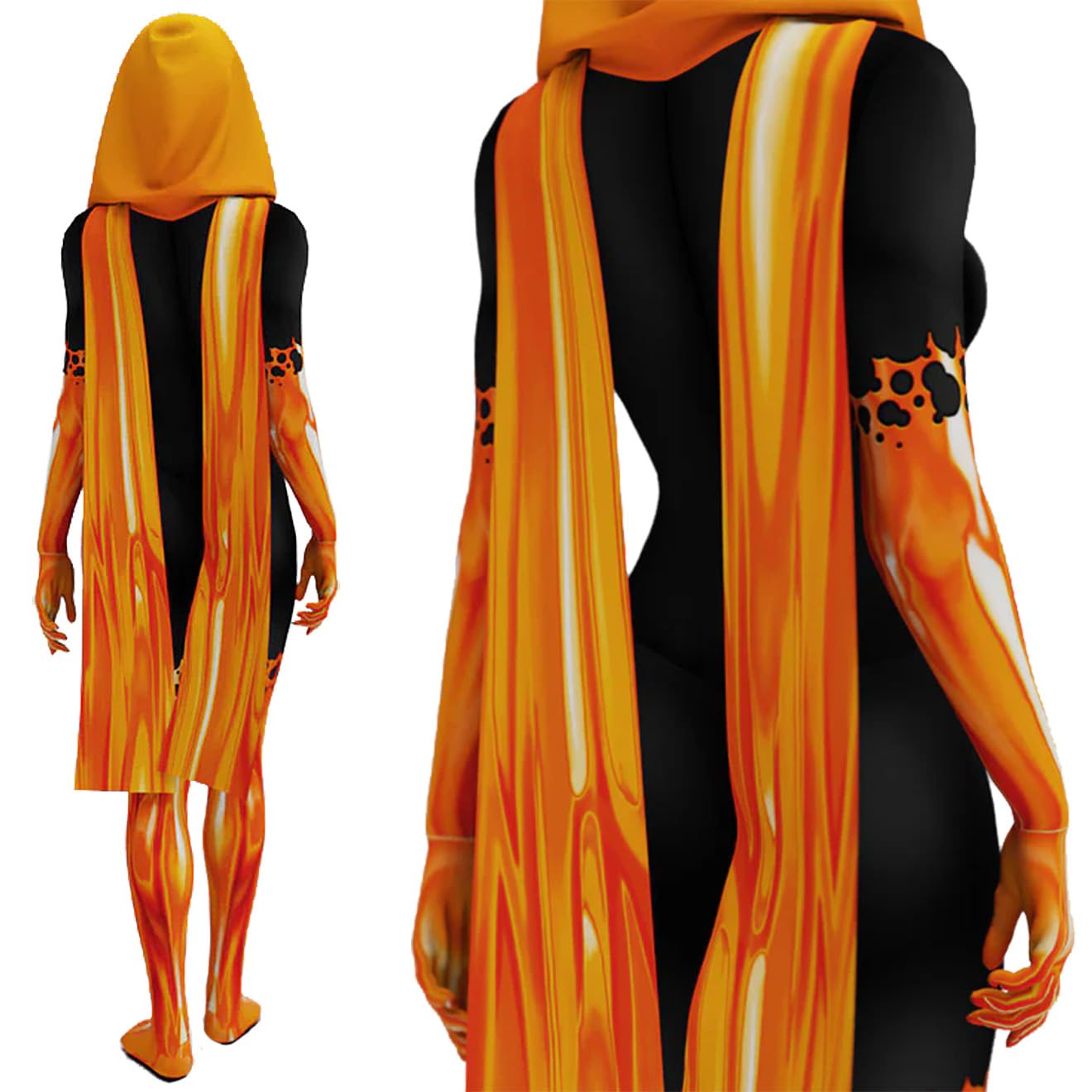 Yragemz Adult Phoenix Cosplay Jumpsuit robe Women Human Torch Costume Bodysuit Cape Cloack for Halloween
