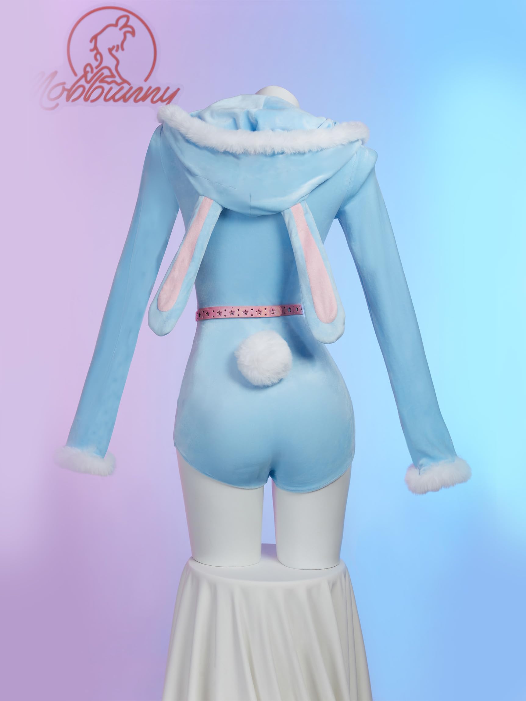 Mobbunny Easter Bunny Costume Rabbit Romper Onesie Plush Pajama Bodysuit Fluffy Bodycon Hooded Jumpsuit with Tail