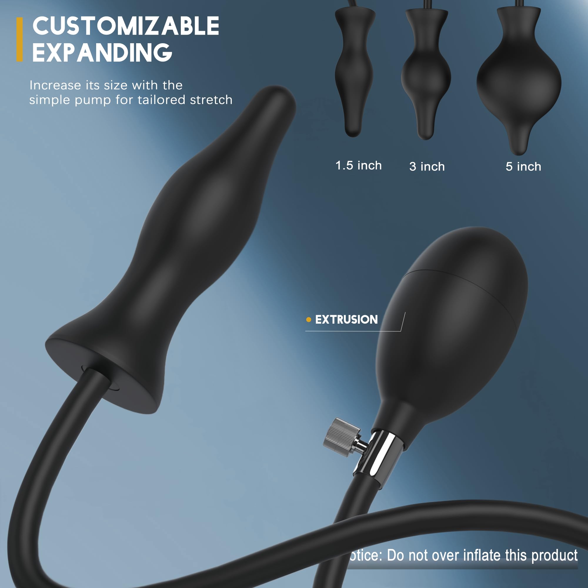 Silicone Expand Inflatable Anal Plug - Body-Safe Medical Grade Waterproof Butt Sex Toy for Male, Female and Beginners (Black Classic Style)