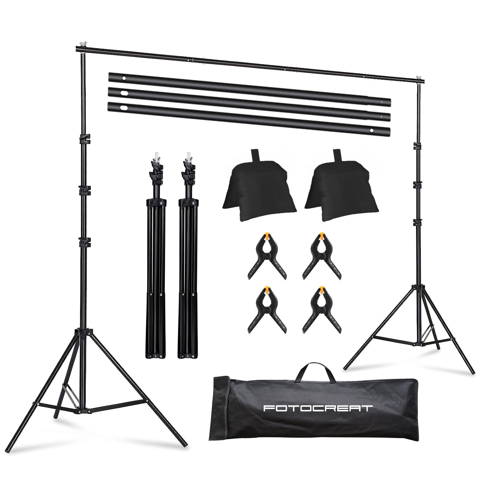 FOTOCREAT Backdrop Stand Kit 10x6.5ft Adjustable Photography Photo Studio Background Support System with Carry Bag and,4 Backdrop Clip for Photoshoot,Parties,Wedding,Birthday,Baby Photo Shoot: 6.5X6.5FT