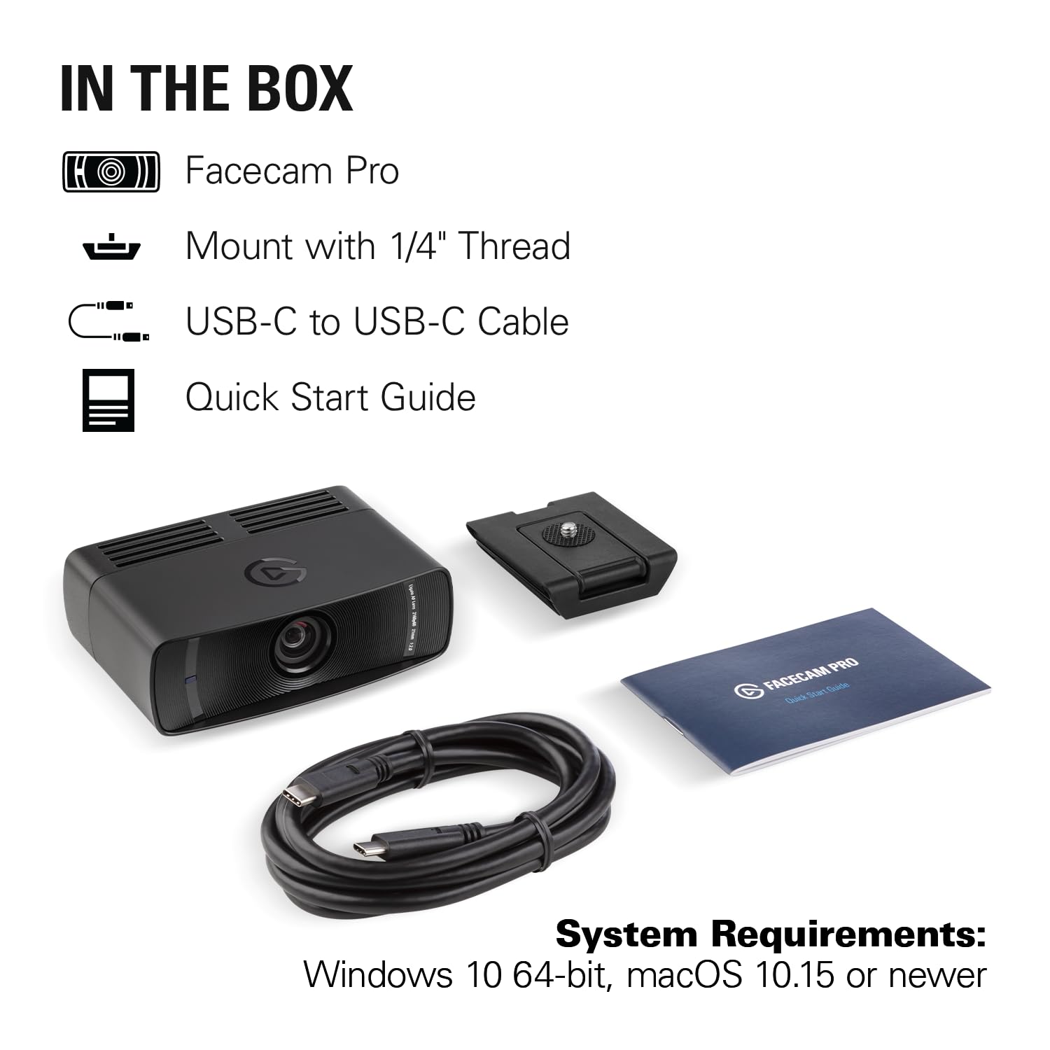 Elgato Facecam Pro, True 4K60 Ultra HD Webcam for Live Streaming, Gaming, Video Calls, Sony Sensor, Advanced Light Correction, DSLR Style Control, Wide Angle, works with OBS, Teams, Zoom, PC/Mac: Facecam Pro Facecam Pro