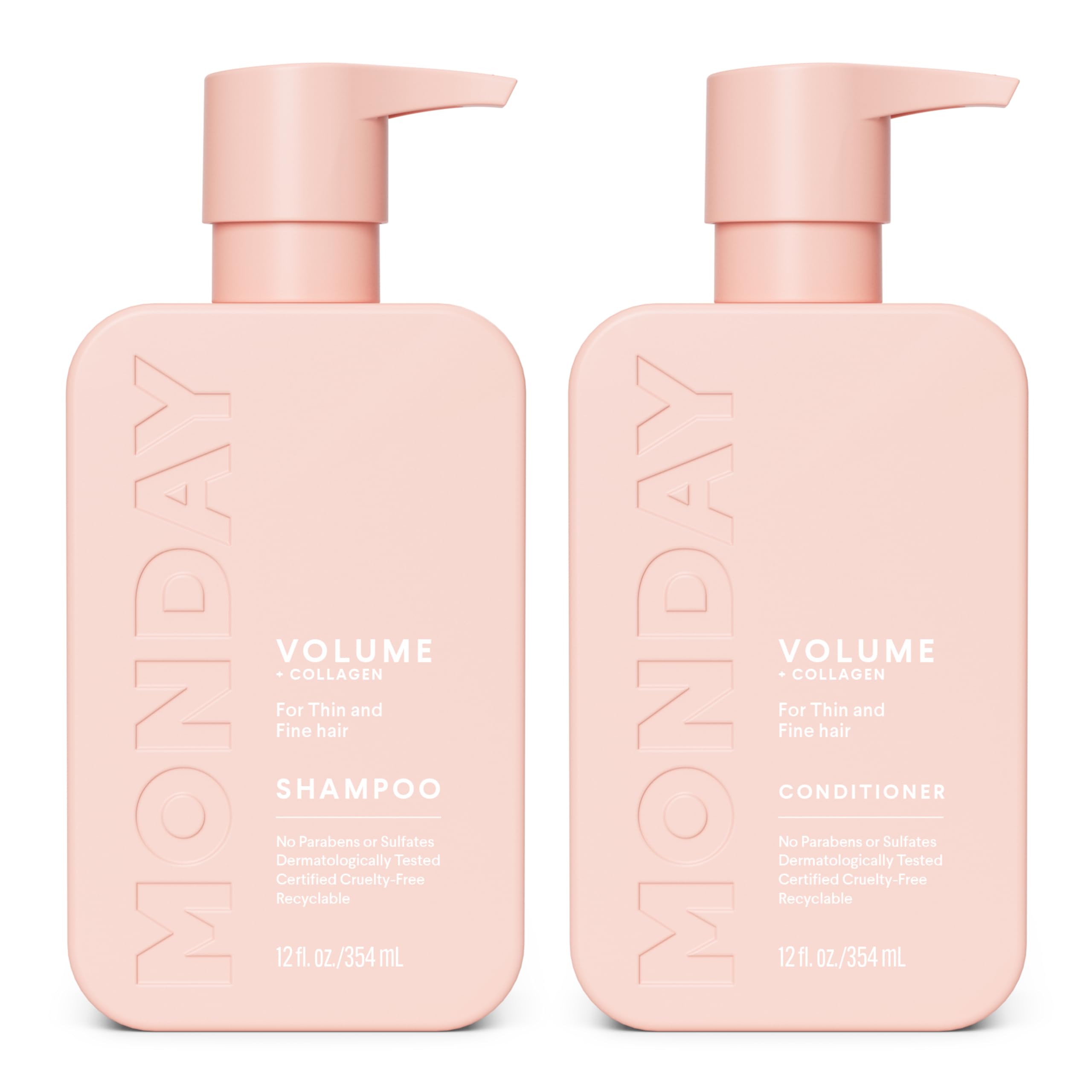 MONDAY HAIRCARE Volume Shampoo + Conditioner Set (2 Count) 12 oz. For Thin, Fine, and Oily Hair Made with Coconut Oil, Ginger Extract, and Vitamin E 100% Recyclable Bottle: MONDAY HAIRCARE Volume Shampoo + Conditioner Set (2 Count) 12 oz. For Thin, Fine, and Oily Hair Made with Coconut Oil, Ginger Extract, and Vitamin E 100% Recyclable Bottle