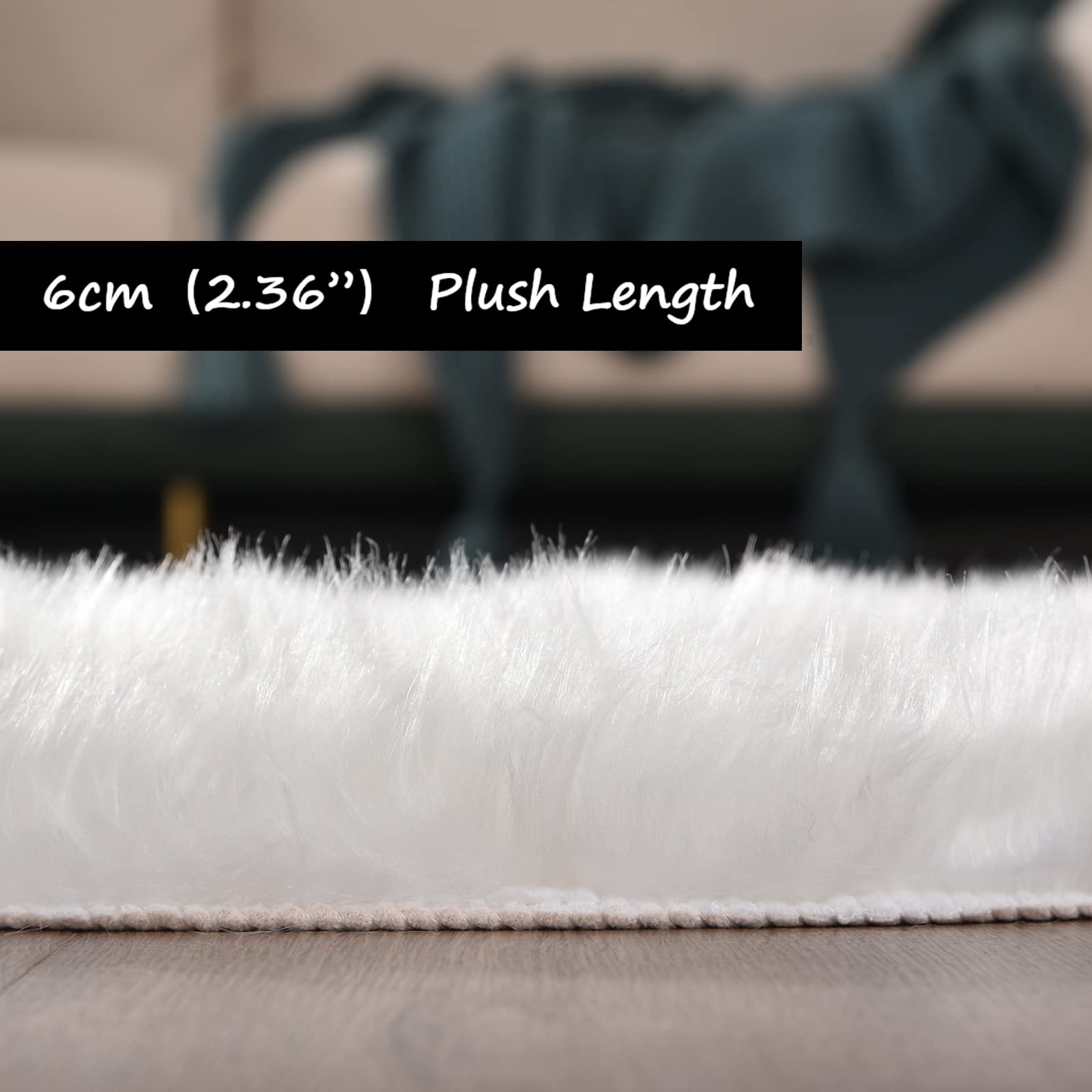 Goolela Black Fluffy Faux Fur Rug 2x3 Black Fuzzy Furry Sheepskin Rug Small Carpet for Bedroom Dorm Bathroom Washable Rectangle: 2' x 3' (Rectangular) White