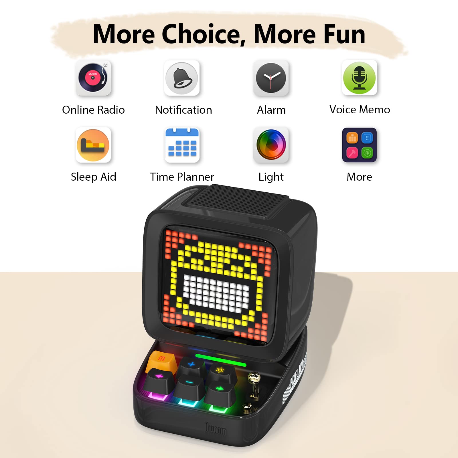 Divoom Ditoo Retro Pixel Art Game Bluetooth Speaker with 16X16 LED App Controlled Front Screen (): Black