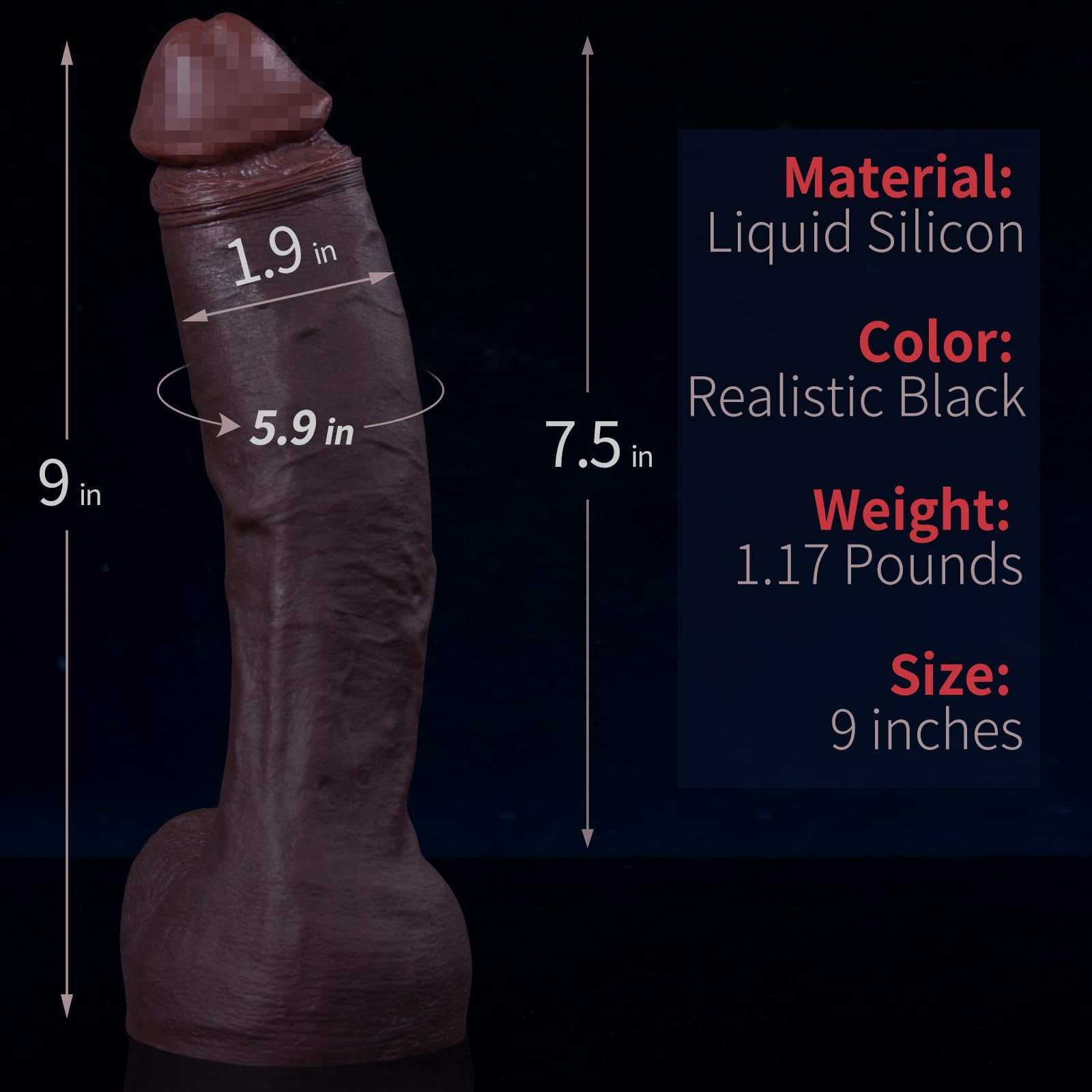 9 Inch  Realistic Dildo Feels Like Skin, with Huge Strong Suction Cup Dildos for Hands-Free Play, Soft Liquid Silicone Anal Adult Sex Toys for Men and Women Pleasure: Black
