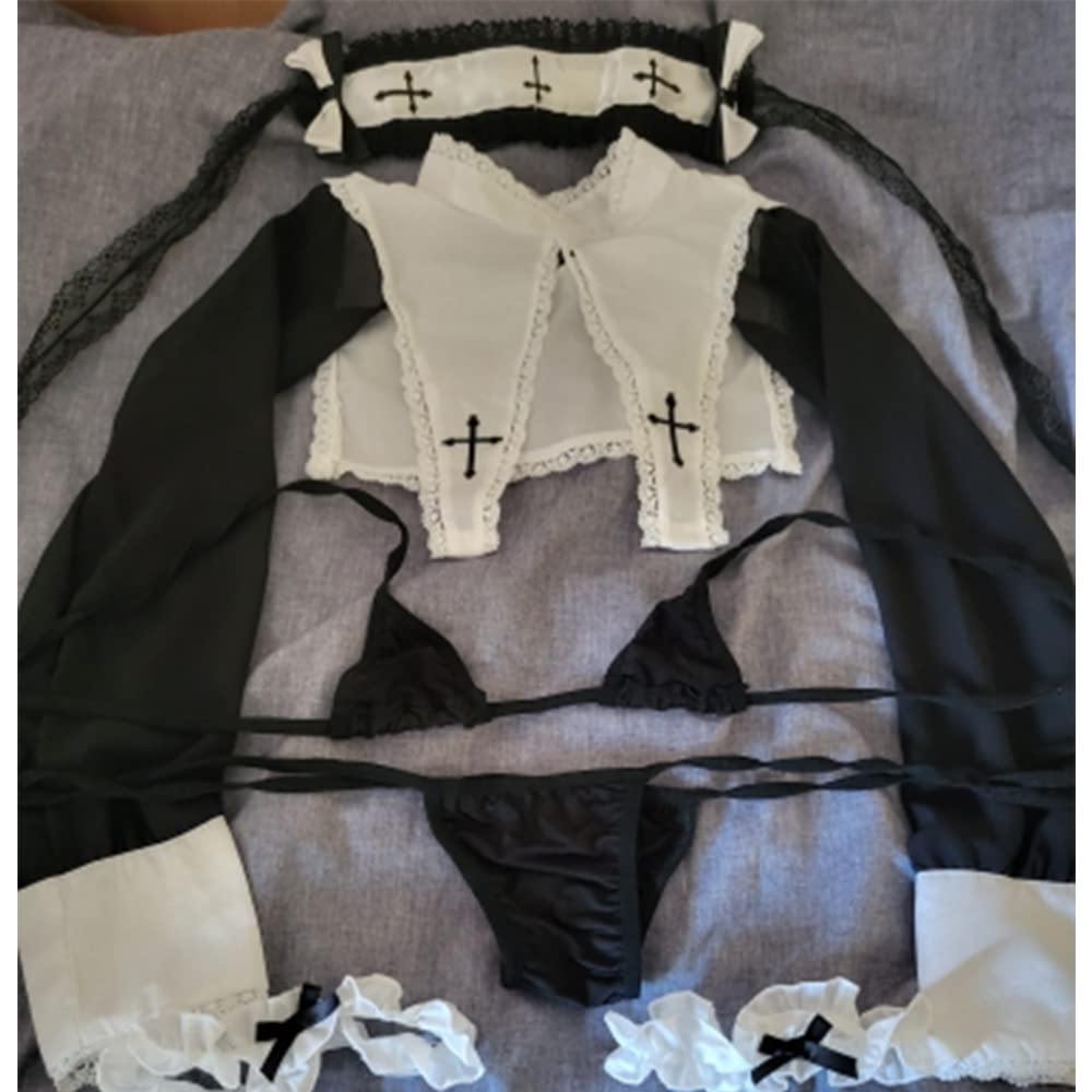 JasmyGirls Kawaii Lingerie Sexy Bad Nun Cosplay Costume Devil Anime Bikini Maid Roleplay Outfit Japanese Lolita Bra and Panty Set Black: JasmyGirls Kawaii Lingerie Sexy Bad Nun Cosplay Costume Devil Anime Bikini Maid Roleplay Outfit Japanese Lolita Bra and Panty Set Black