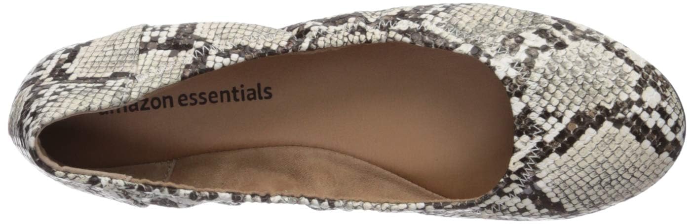Amazon Essentials Women's Belice Slip On Ballet Flat: 7.5 Black White Faux Snake Skin