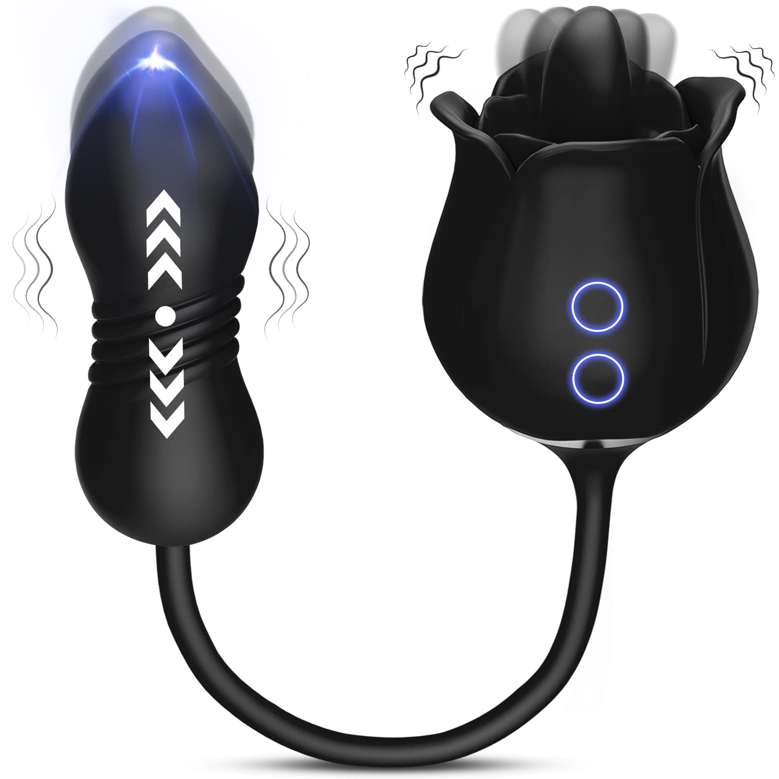 Sex Toys Rose Vibrator Dildo - MOOLIGIRL 4IN1 Adult Toys for Women with 9 Tongue Licking & Thrusting Dildos G Spot Vibrators, Anal Rose Sex Toy Nipple Clitoral Stimulator Licker for Female Couples: Black